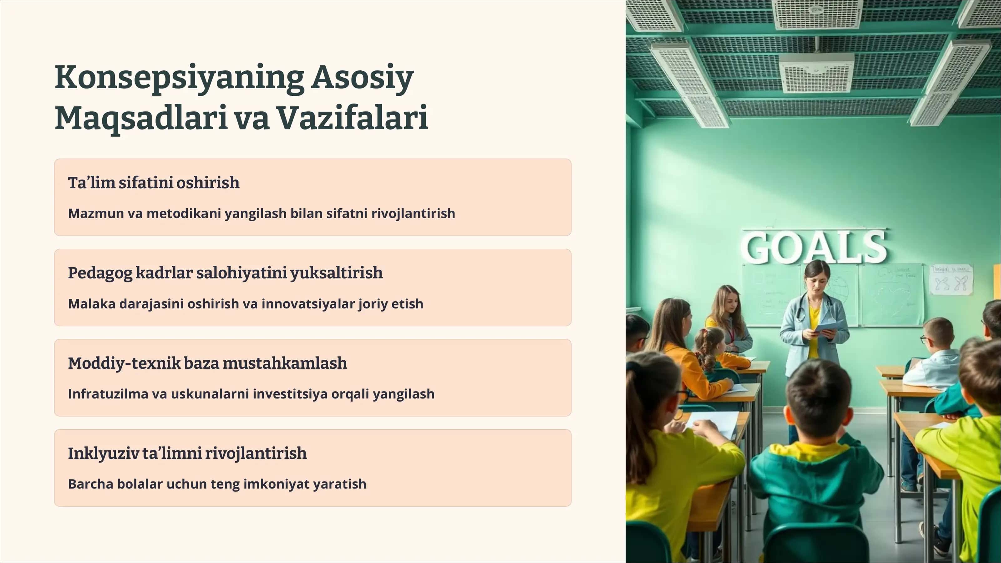 Oʻzbekiston Respublikasi Xalq taʼlimi tizimini 2030 yilgacha rivojlantirish Konsepsiyasida belgilangan vazifalar va kutilayotgan natijalar tahlili 3