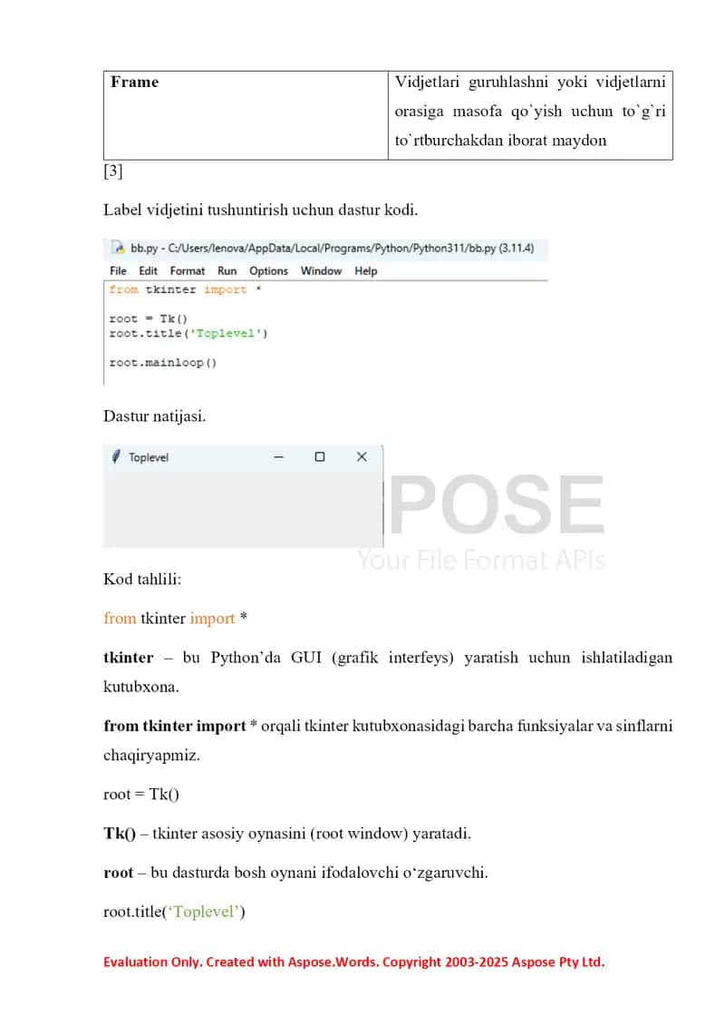 Tkinter kutubxonasini o'qitish usullari 3
