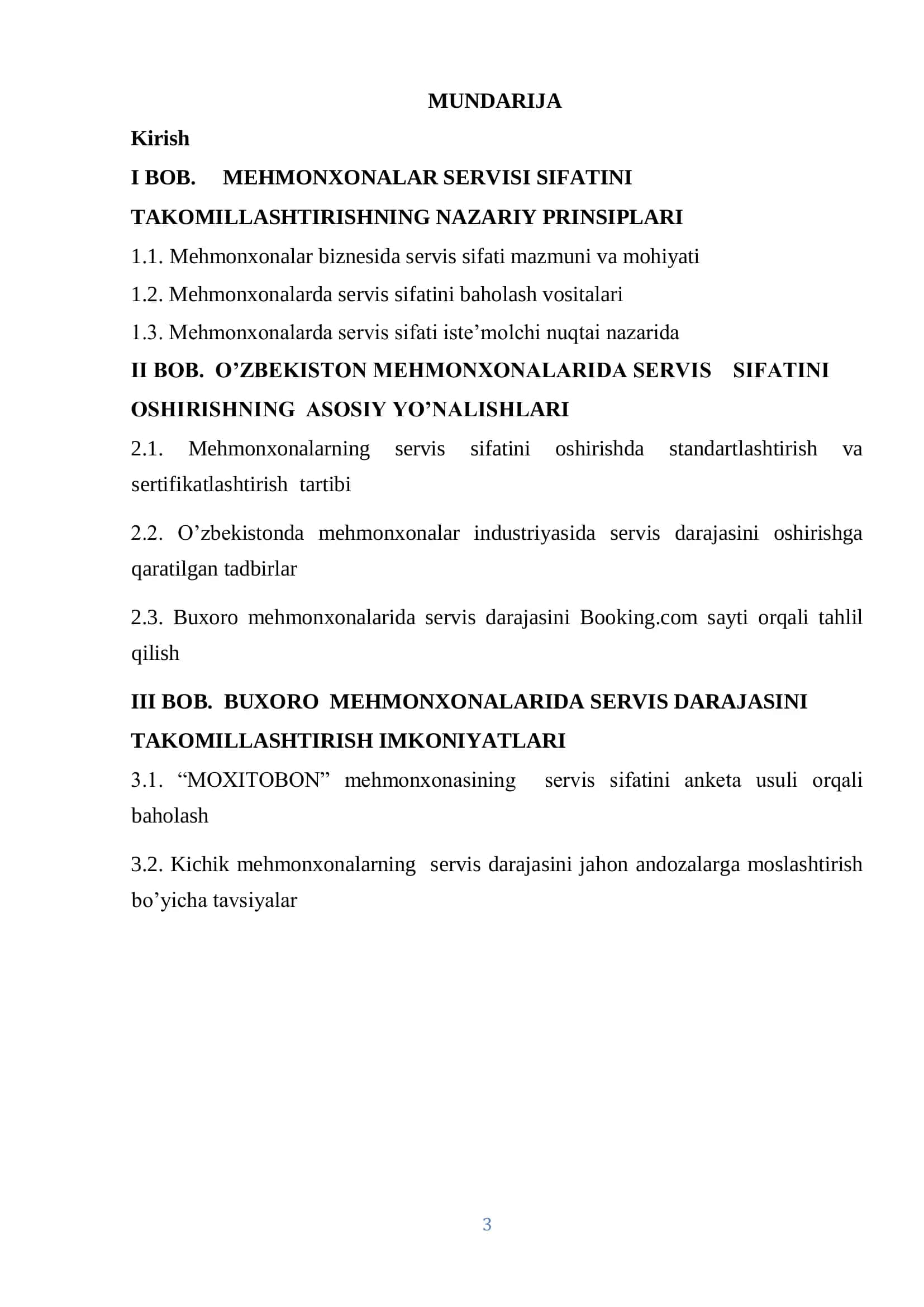 Buxoro viloyati mehmonxonalarida servis darajasini jahon andozalariga moslashtirish imkoniyati 3