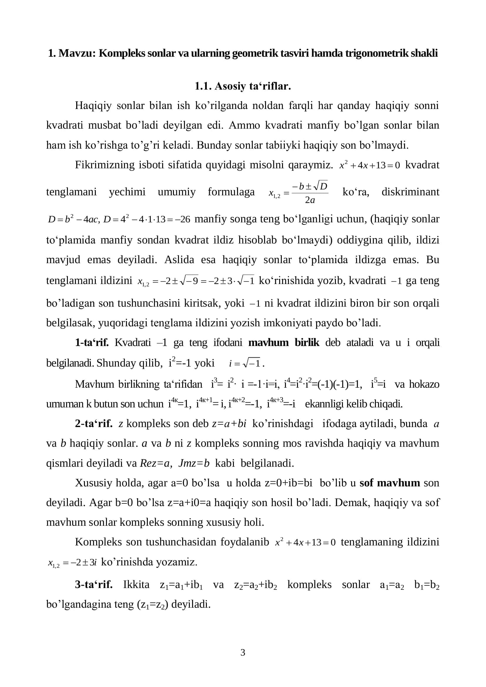 Kompleks sonlar va ular ustida amallar 3