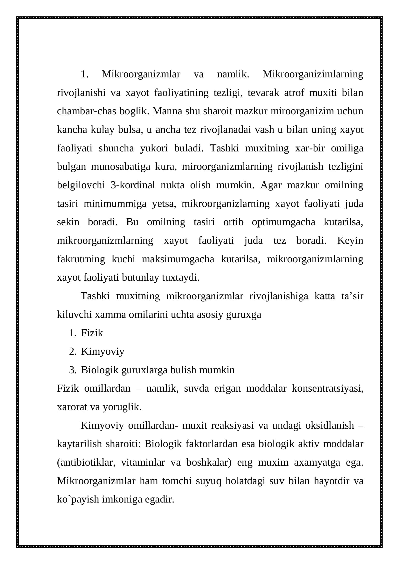 Mikroorganizmlar hayot faoliyatiga tashqi omillarning ta'siri 3