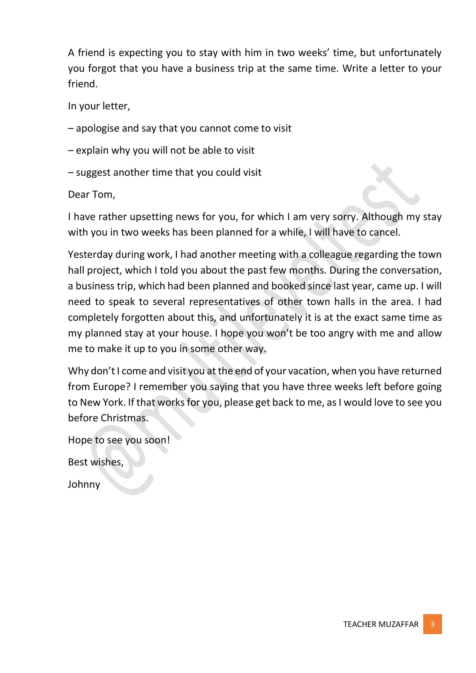 Sample apology letters for Multilevel exam 3