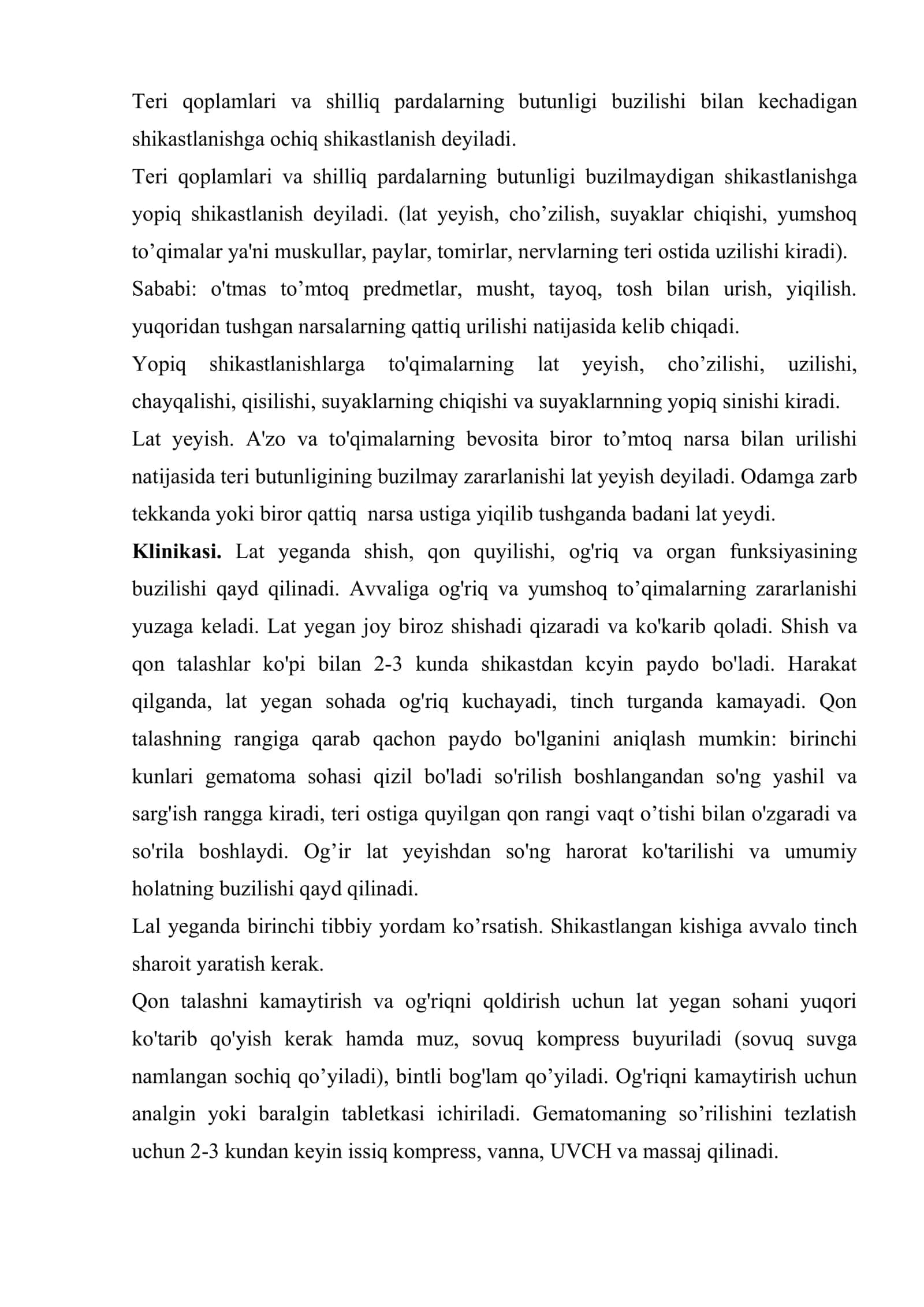 Shikastlanishlar. Yopiq va ochiq shikastlanishlar 3
