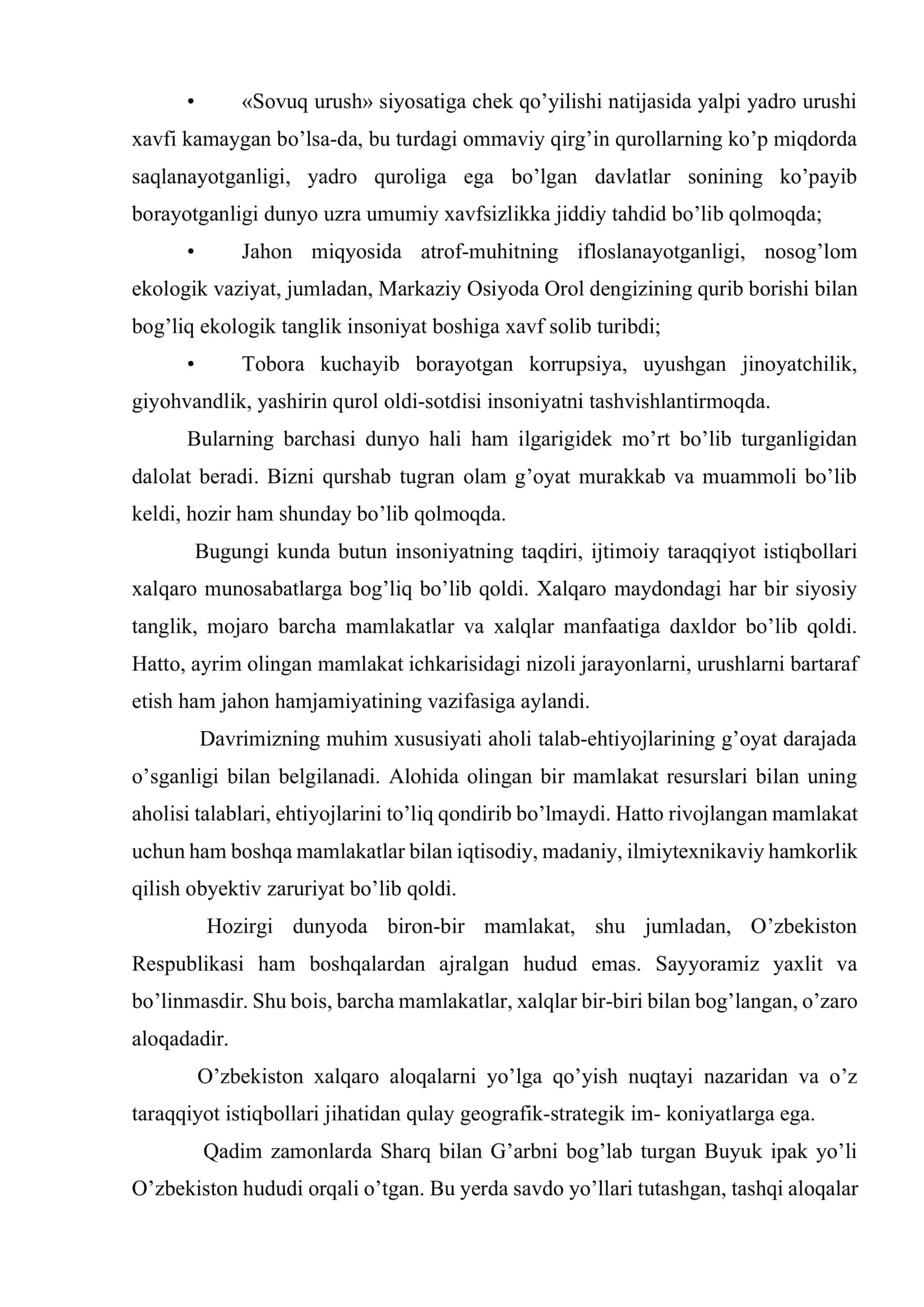 O’zbekistonning jahon hamjamiyatiga integratsiyalashuvi 3