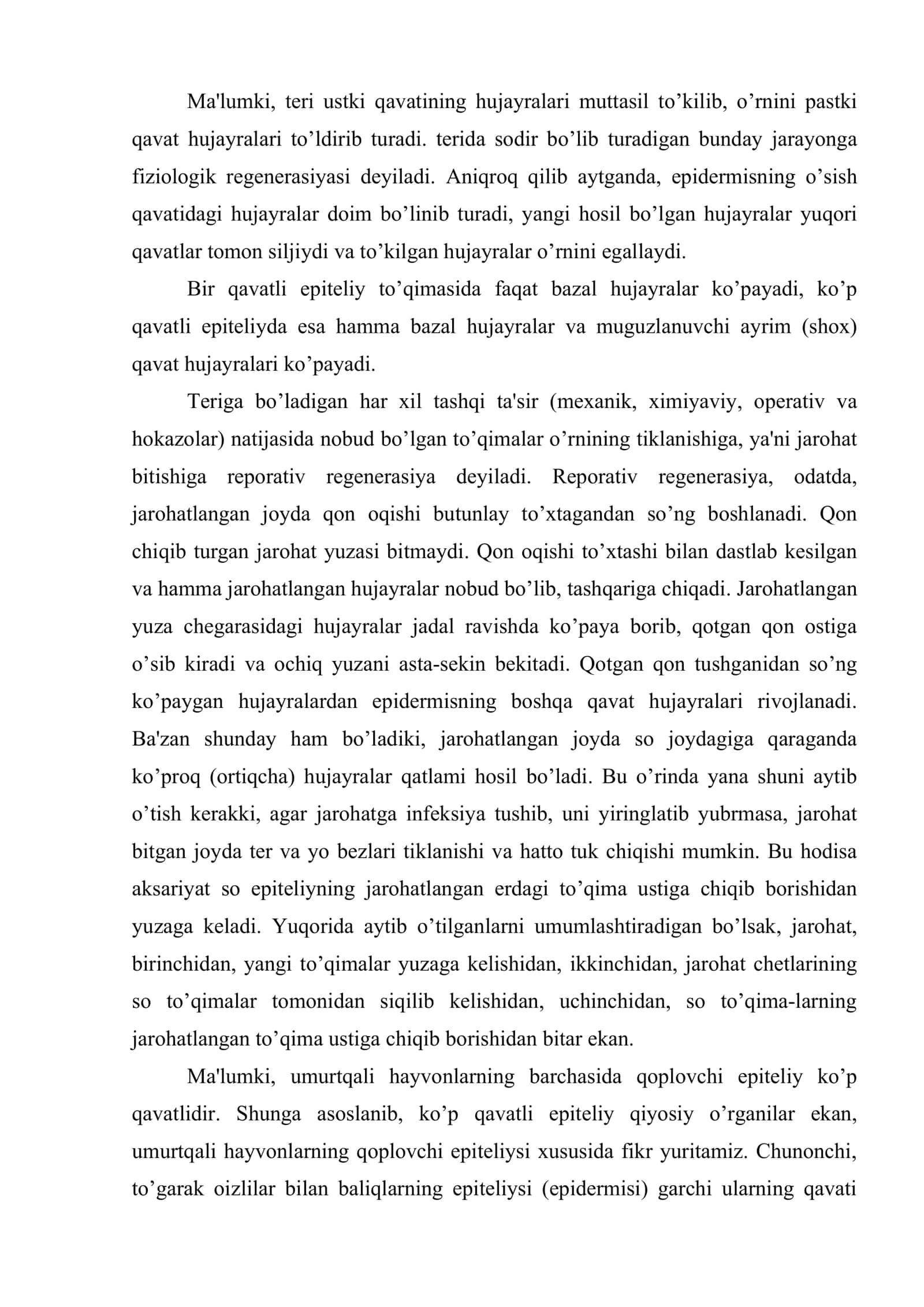 Epiteliy to’qimasining rivojlanishi va regenerasiyasi 3