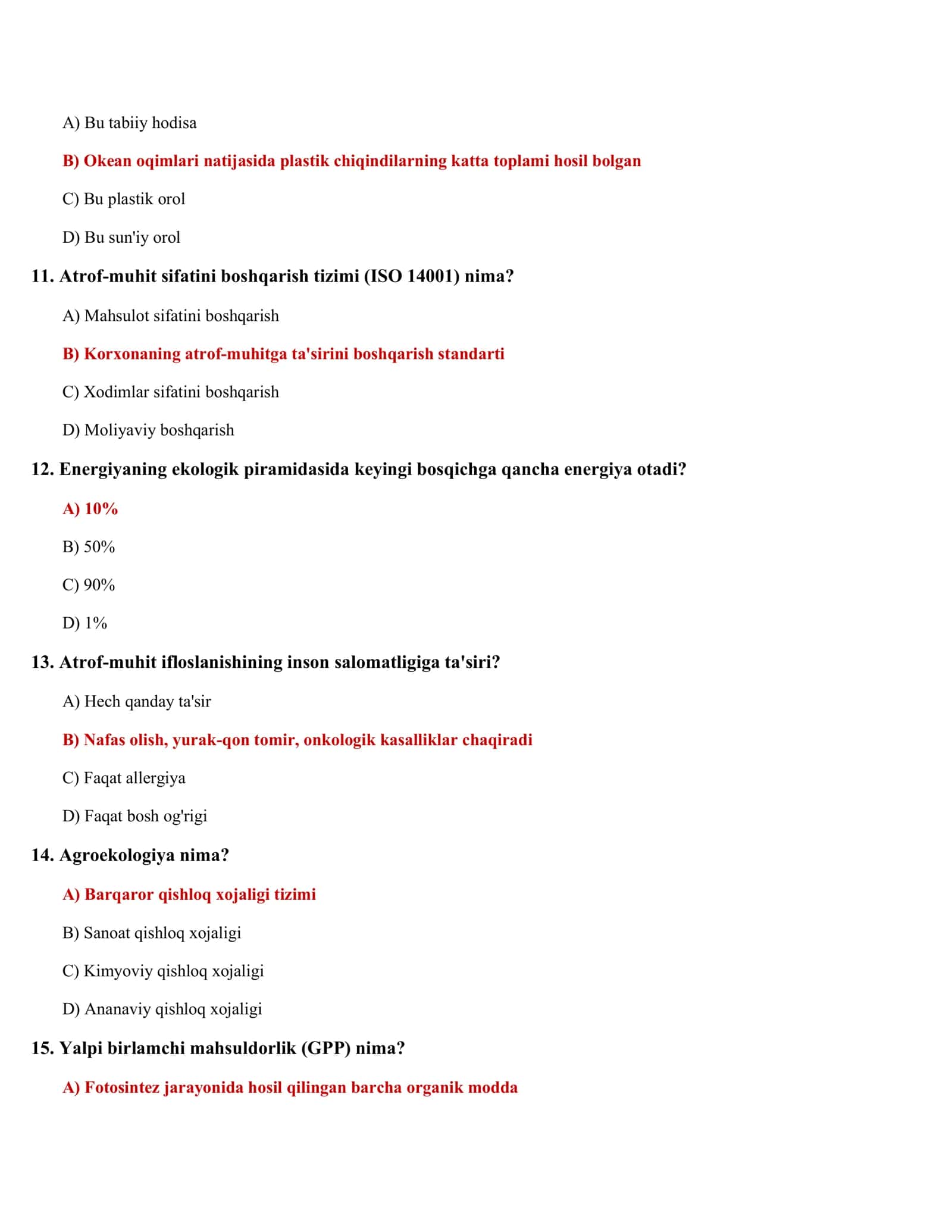 Ekologiya Fanidan Testlar 3