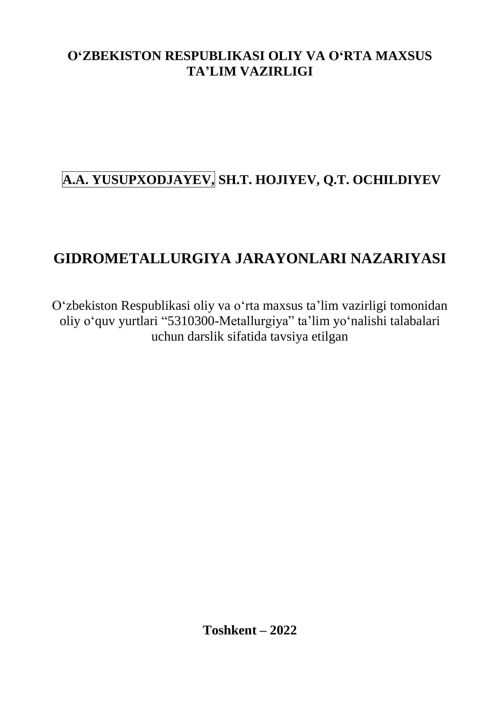 Gidrometallurgiya jarayonlari nazariyasi 3