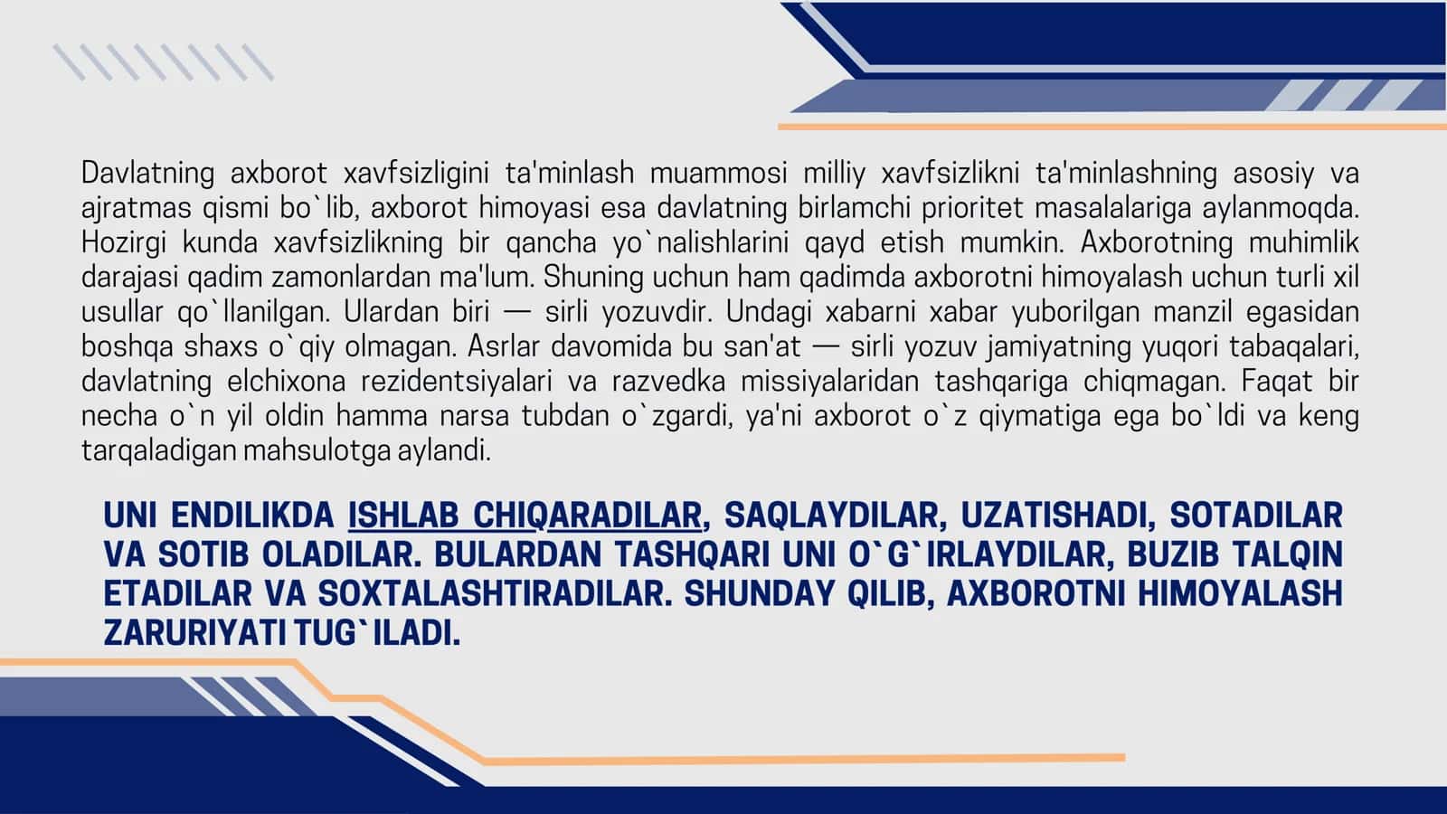 O`ZBEKISTONDA AXBOROT XAVFSIZLIGINING MA`NAVIY VA HUQUQIY ASOSLARI 3
