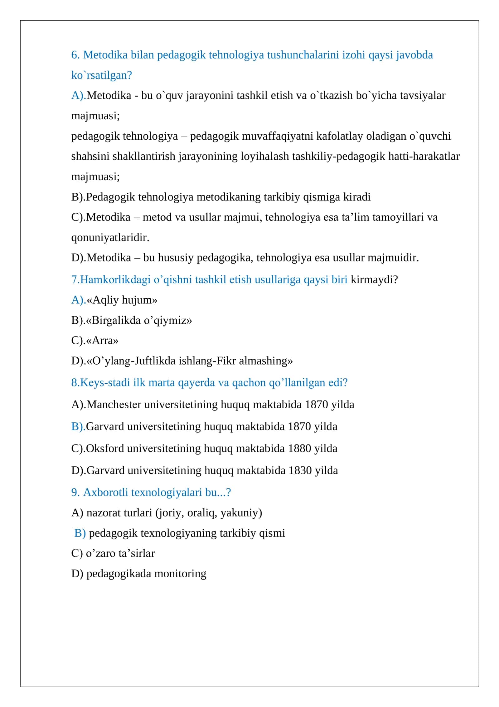 PEDOGOGIK-MAXORATDAN 400 TA TEST VA UNING JAVOBLARI 3