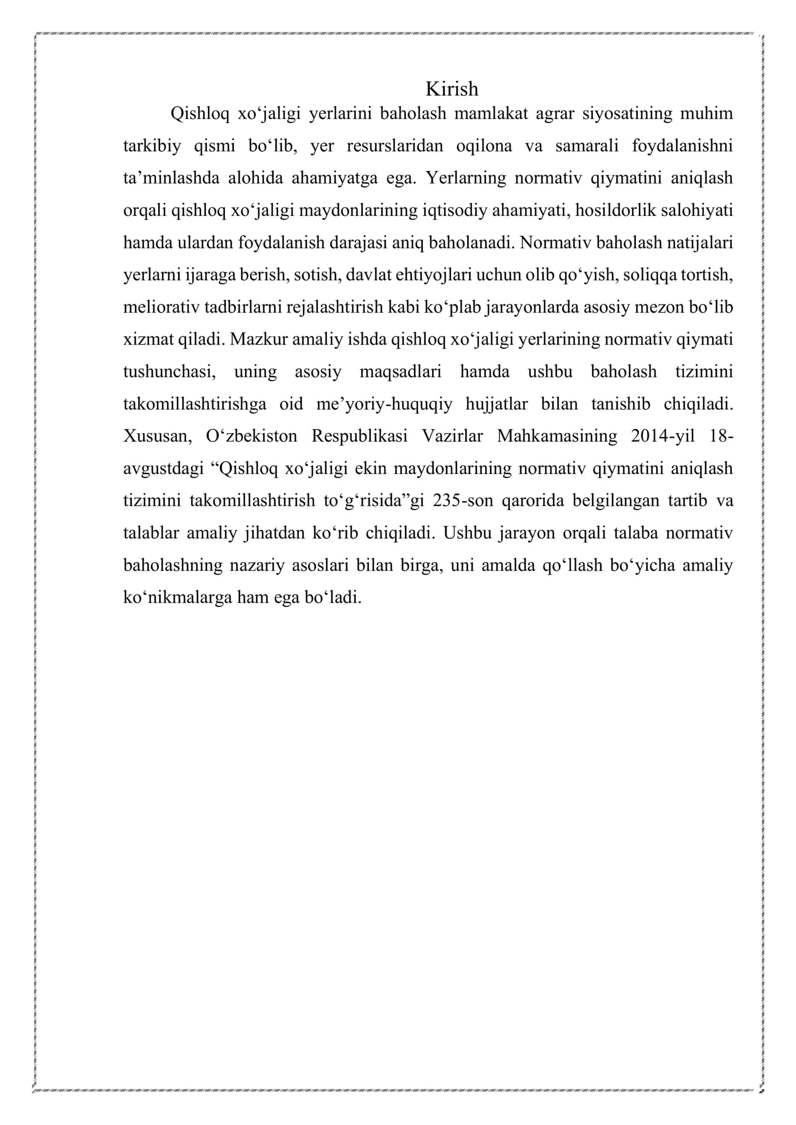 Qishloq xo’jaligi yerlarini normativ qiymatini baholash tartibi bilan tanishish 3