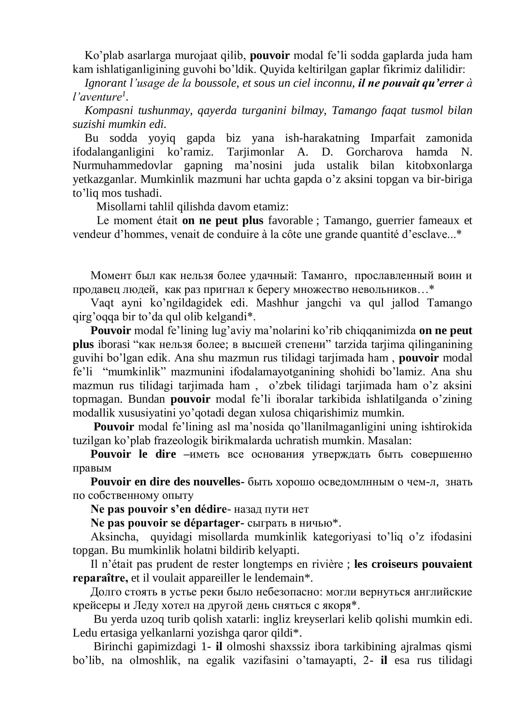 “Pouvoir” modal fe’lining sodda va so’roq gaplarda ishlatilishi 3
