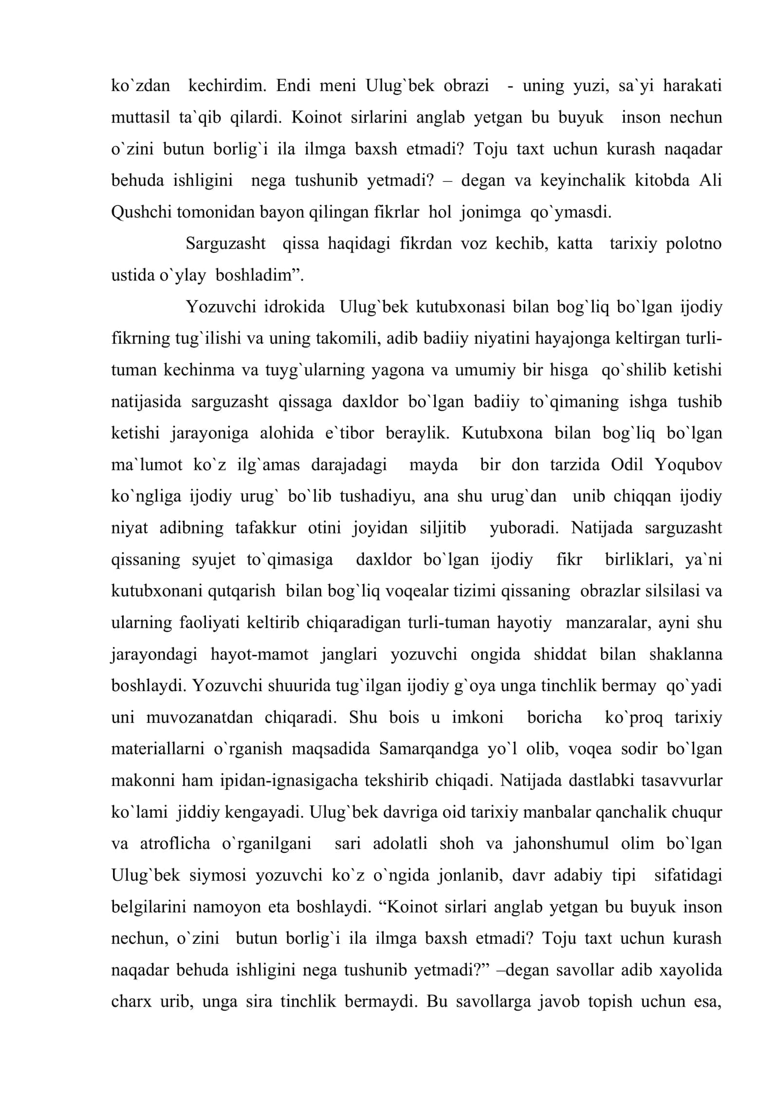 Yozuvchining niyati va badiiy obraz (Odil Yoqubovning “Ulug`bek xazinasi” romani asosida ) 3