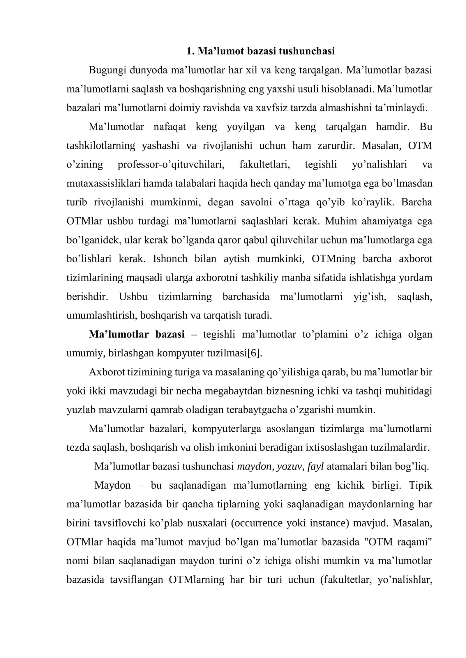 TASHKILOT BUXGALTERIYASI MA’LUMOTLAR BAZASINI LOYIXALASH 3