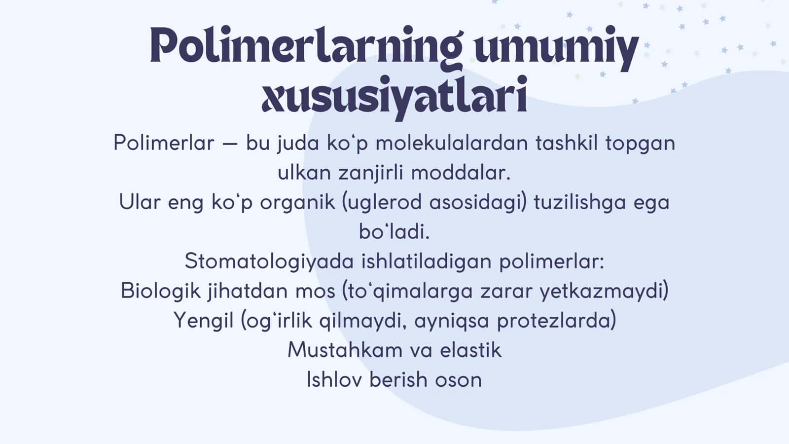 Stomatologiya amaliyotida qo‘llaniladigan polimerlar va sopolimerlar 3