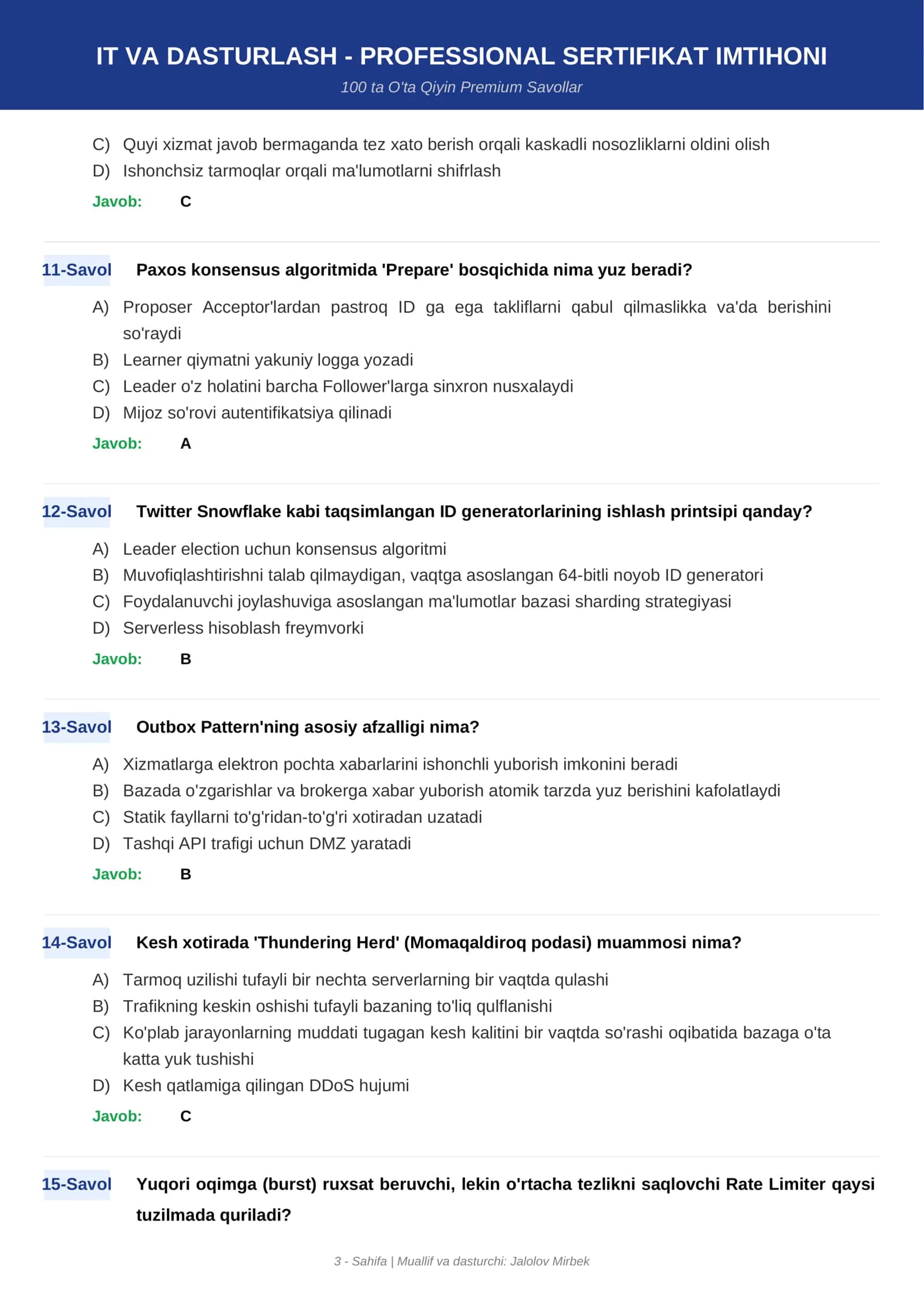 IT VA DASTURLASH - PROFESSIONAL SERTIFIKAT IMTIHONI 3