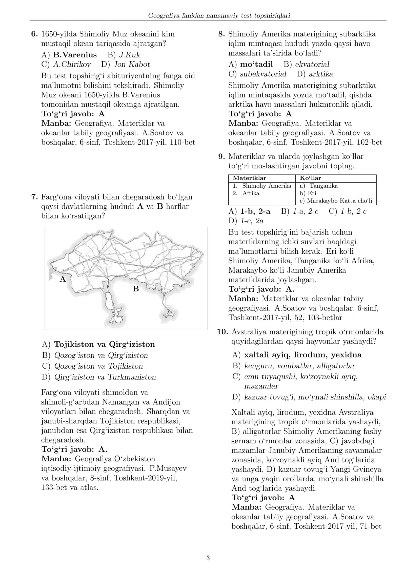 Geograﬁya fanidan namunaviy test topshiriqlari 3