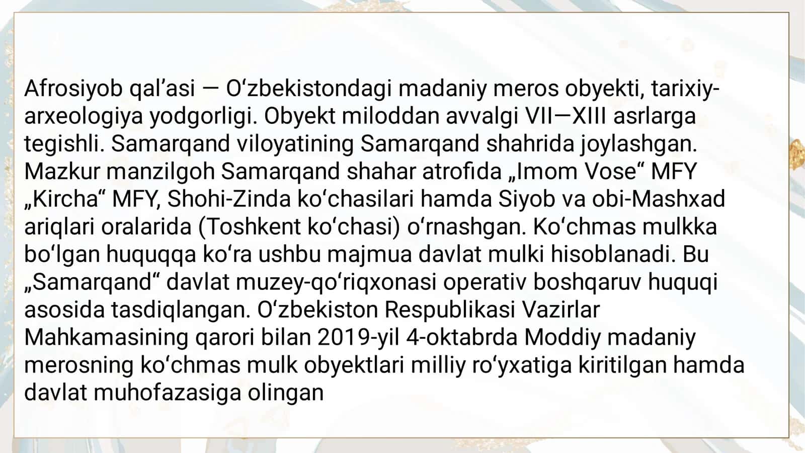 Afrosiyob manzilgohi 3