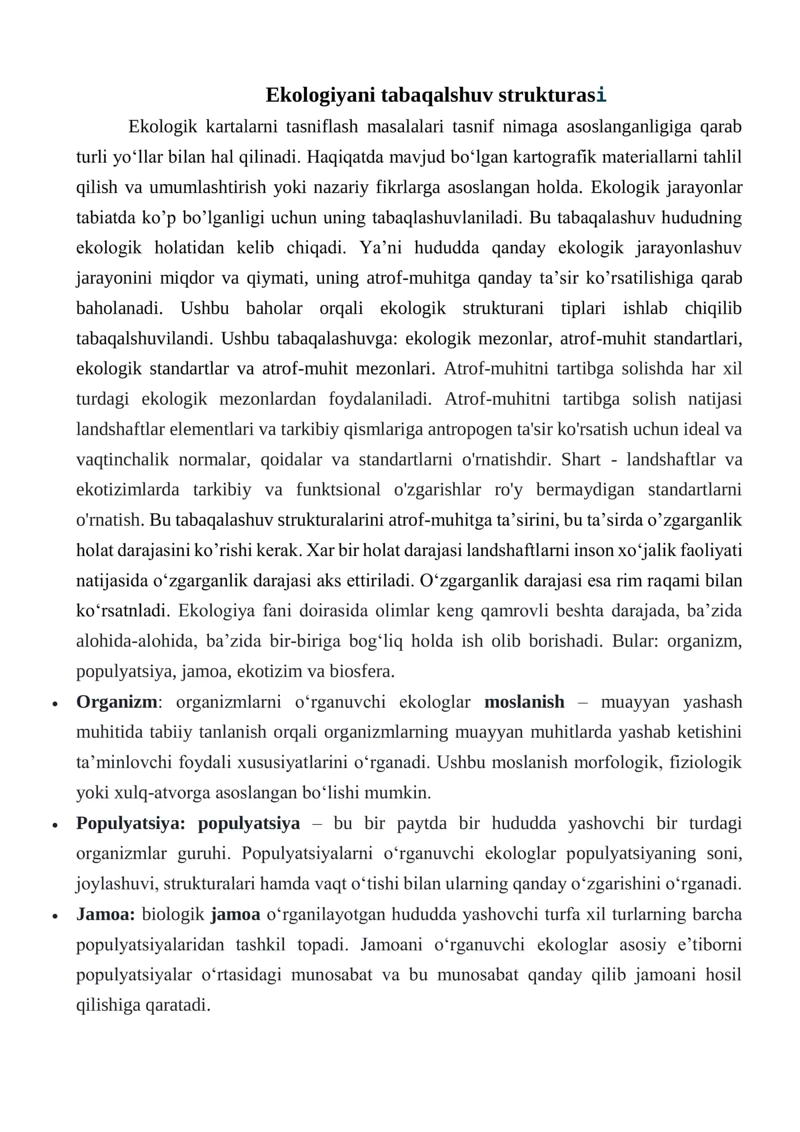 Ekologik mezonlar, meʼyoriy koʻrsatkichlar, ularni oʻrganish va kartalar tuzishda foydalanish 3