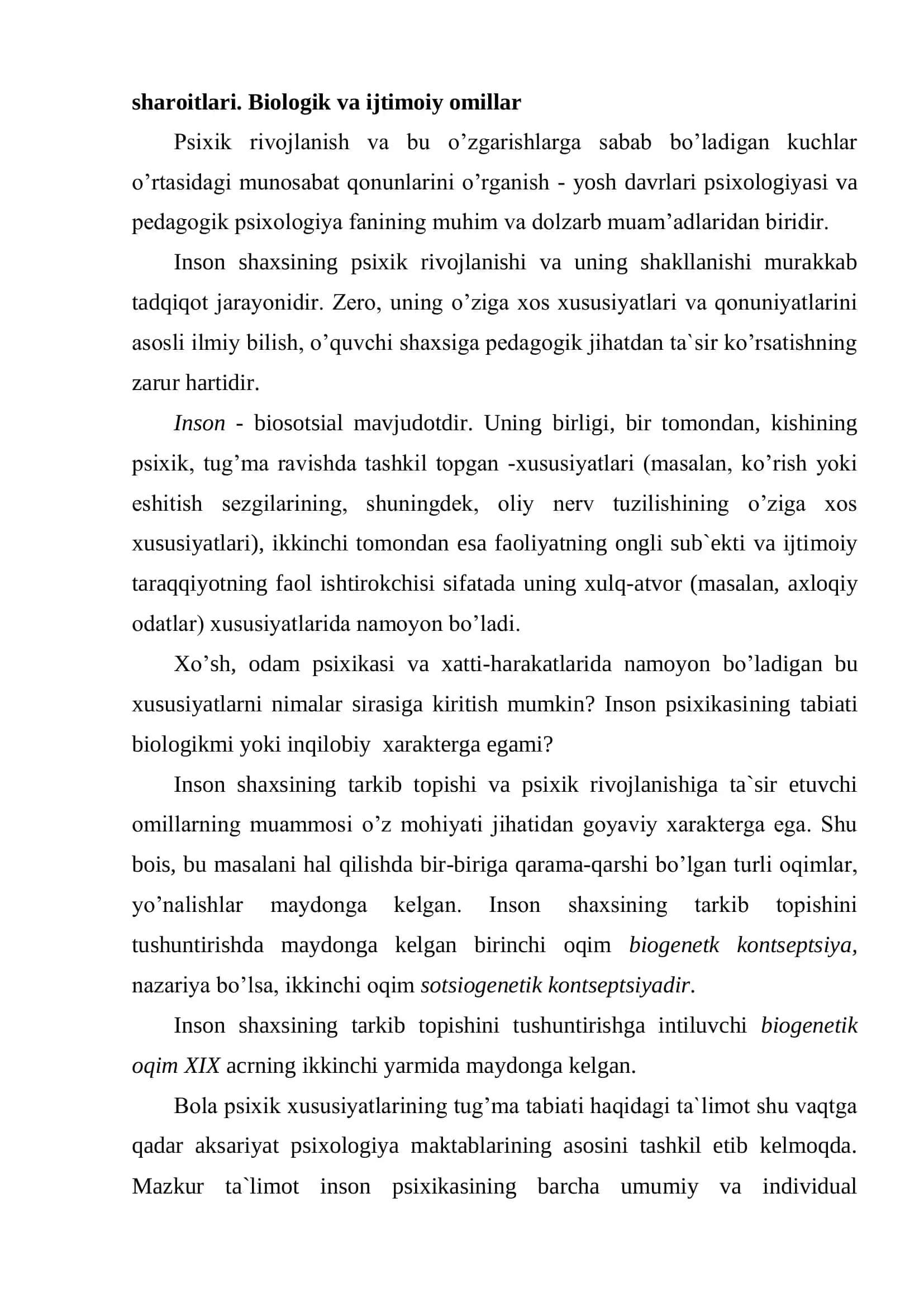 Psixik rivojlanish va bu o’zgarishlarga sabab bo’ladigan kuchlar 3