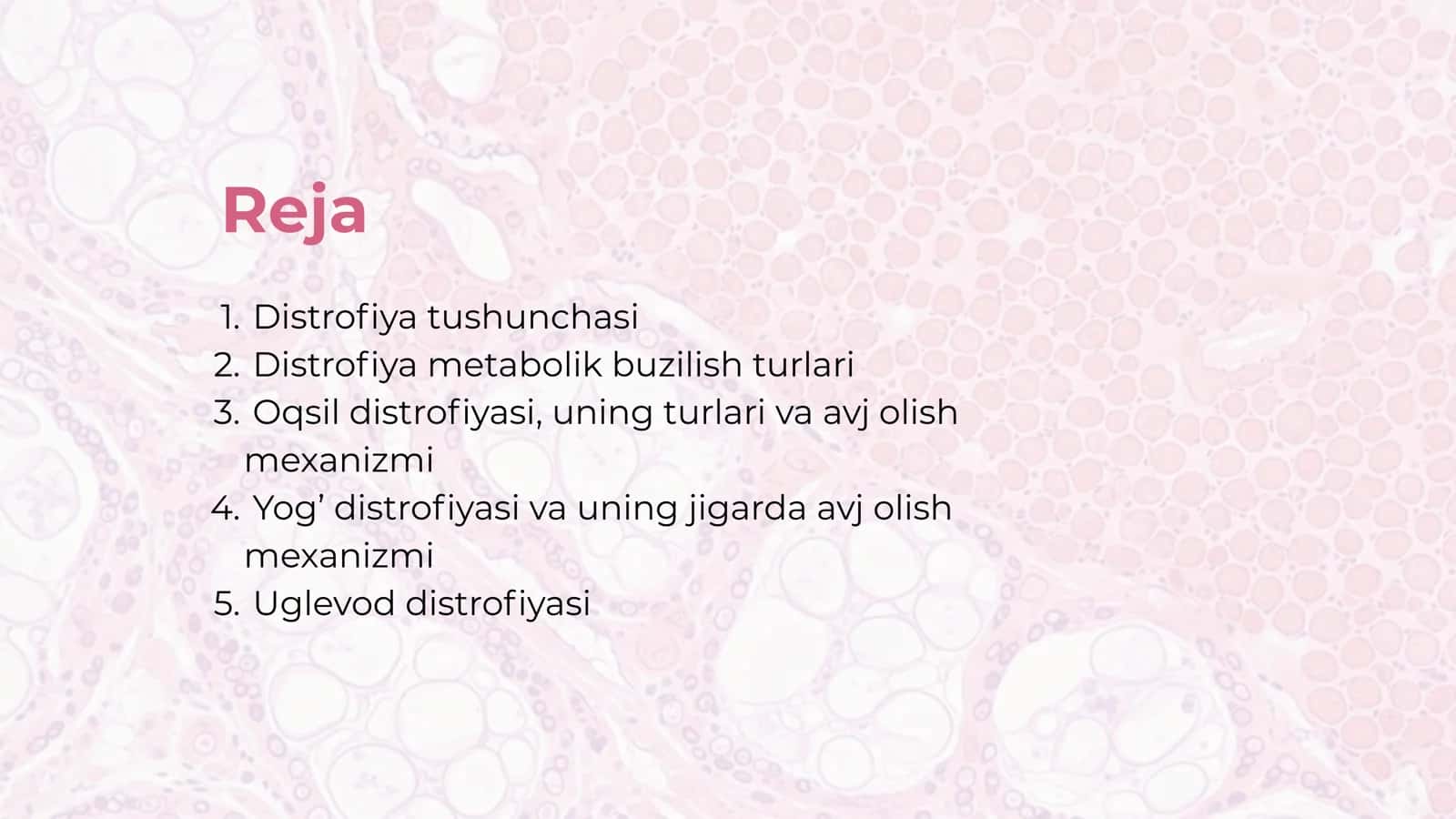 Distrofiyalar, turlari, sabablari, rivojlanish mexanizmlari, oqsil, yog', uglevod almashinuvini buzulishlari morfologiyasi 3
