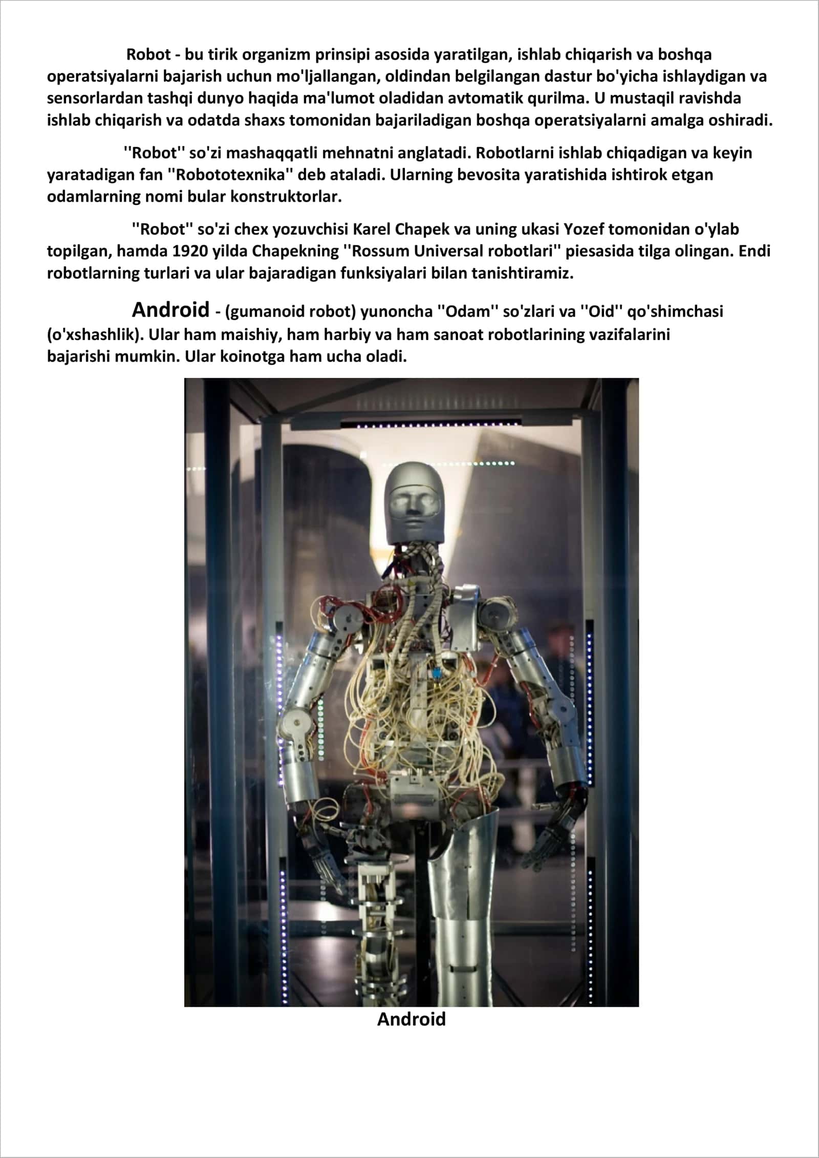 5-sinf Texnologiya fanidan Robot to'grisida ma'lumot. Robotlarning atrof muhit bilan o'zaro aloqasi dars ishlanma 3