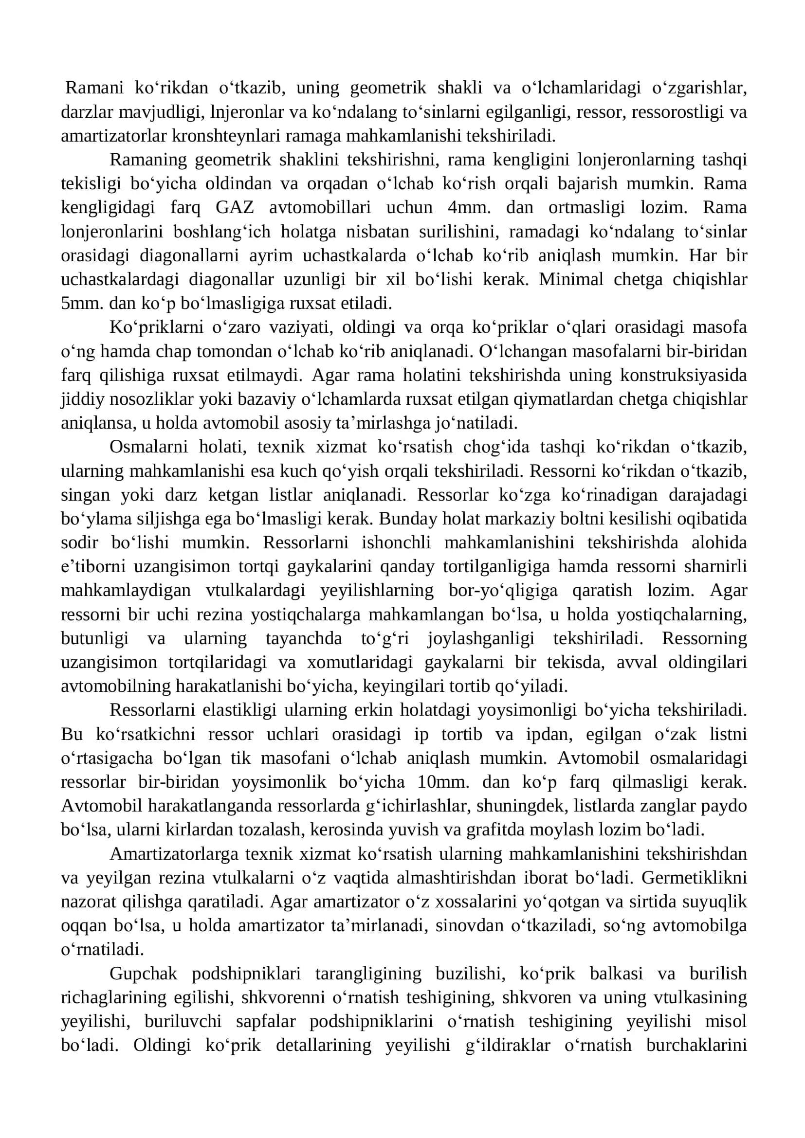 Avtomobillarning yurish qismiga texnik xizmat ko’rsatish 3