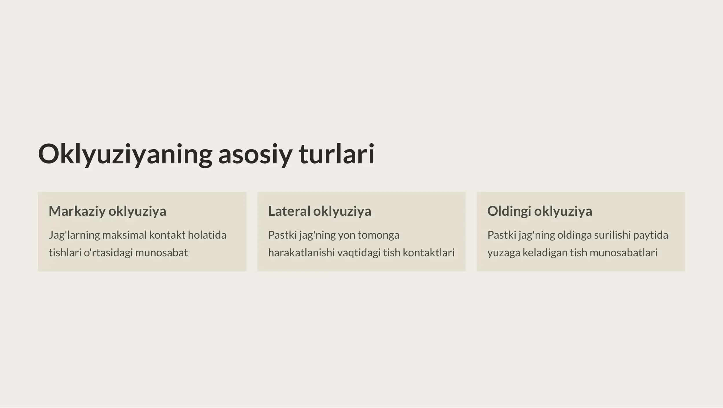 Oklyuziya turlari va tishlov asoslari 3