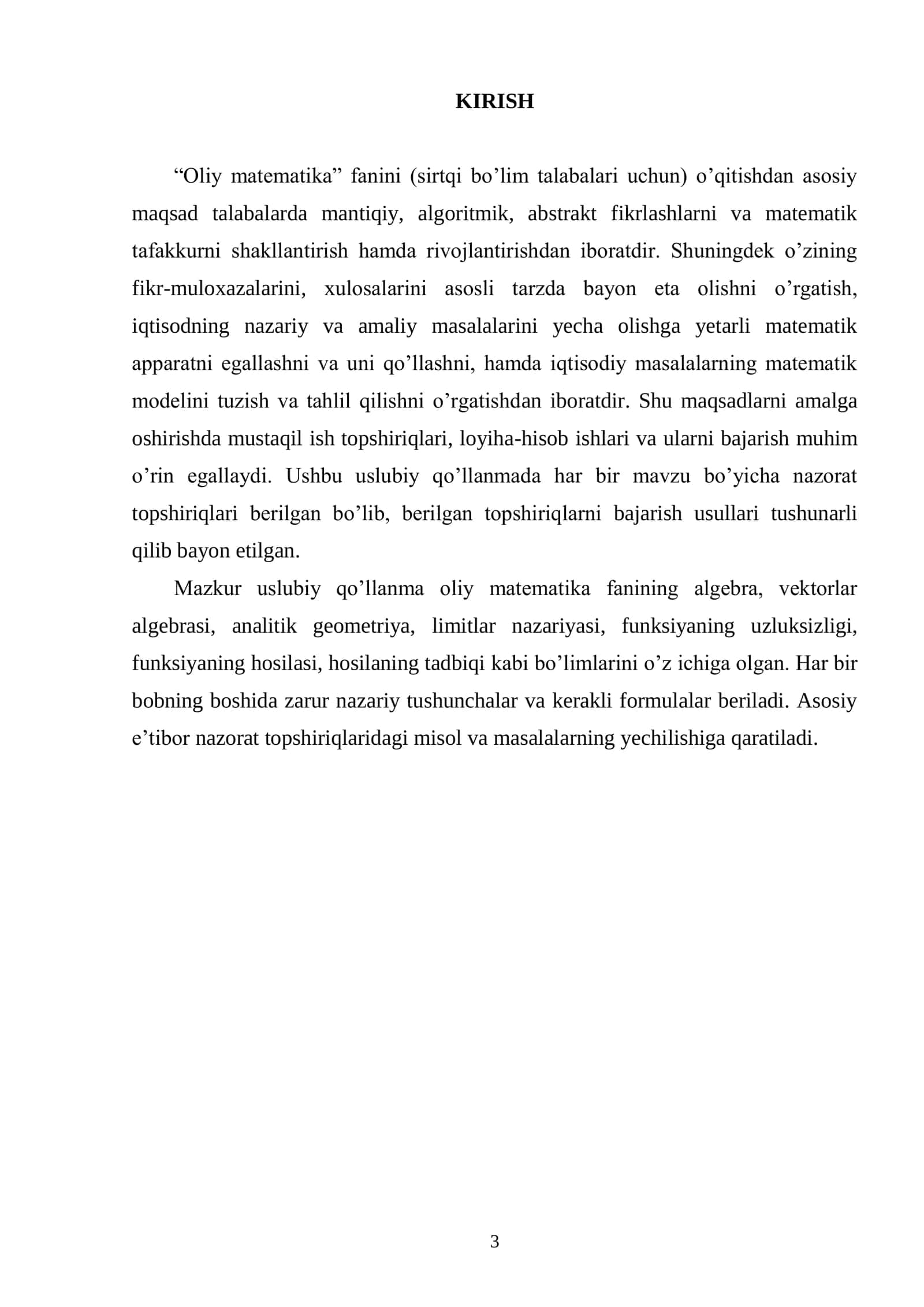 Oliy matematika fanidan loyiha-hisob ishlari 3