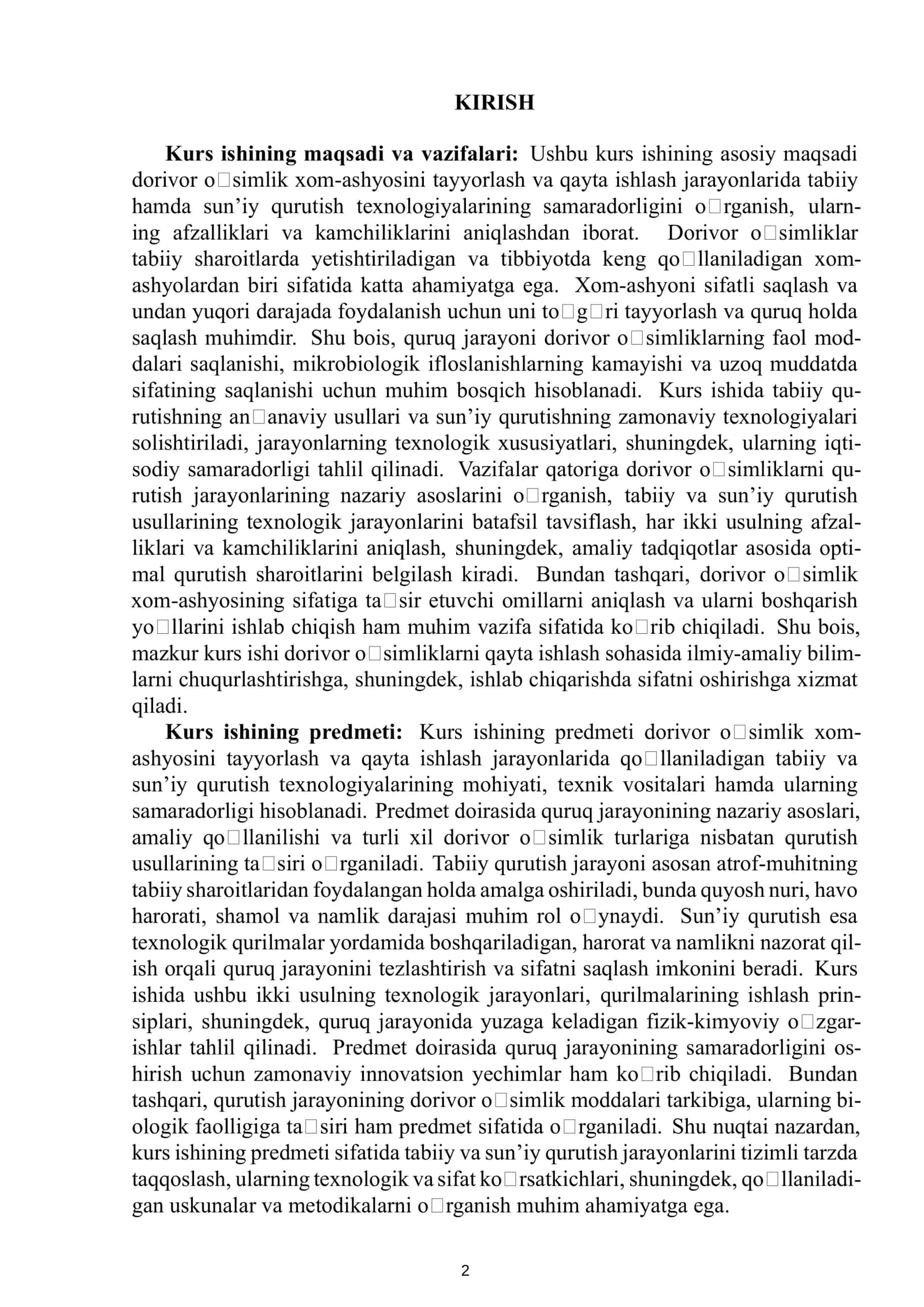 Dorivor oʻsimliklar yetishtirish va qayta ishlash texnologiyasi 4-kurs 3