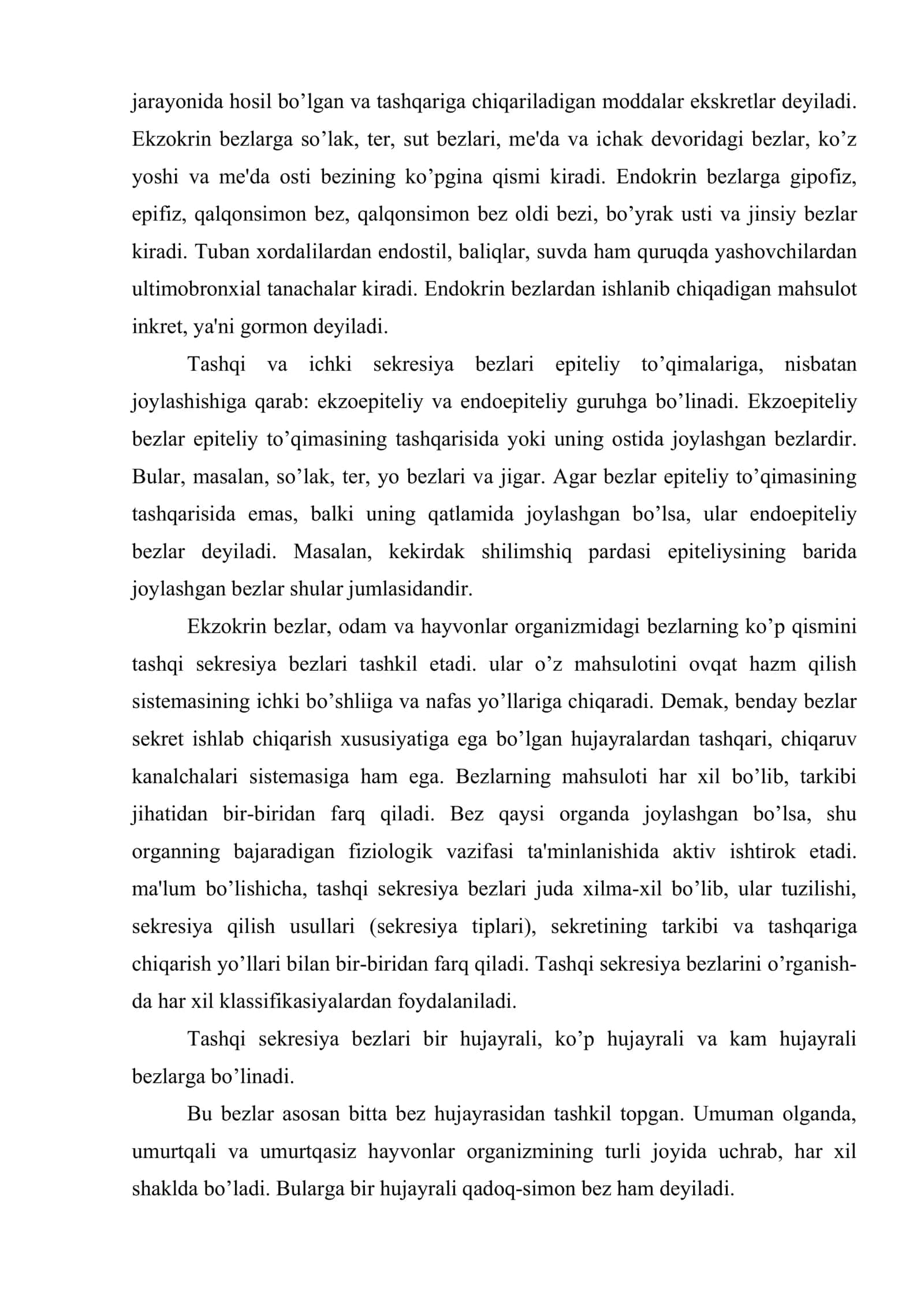 Bezlar to’risida tushuncha. Tashqi va ichki sekresiya bezlari 3