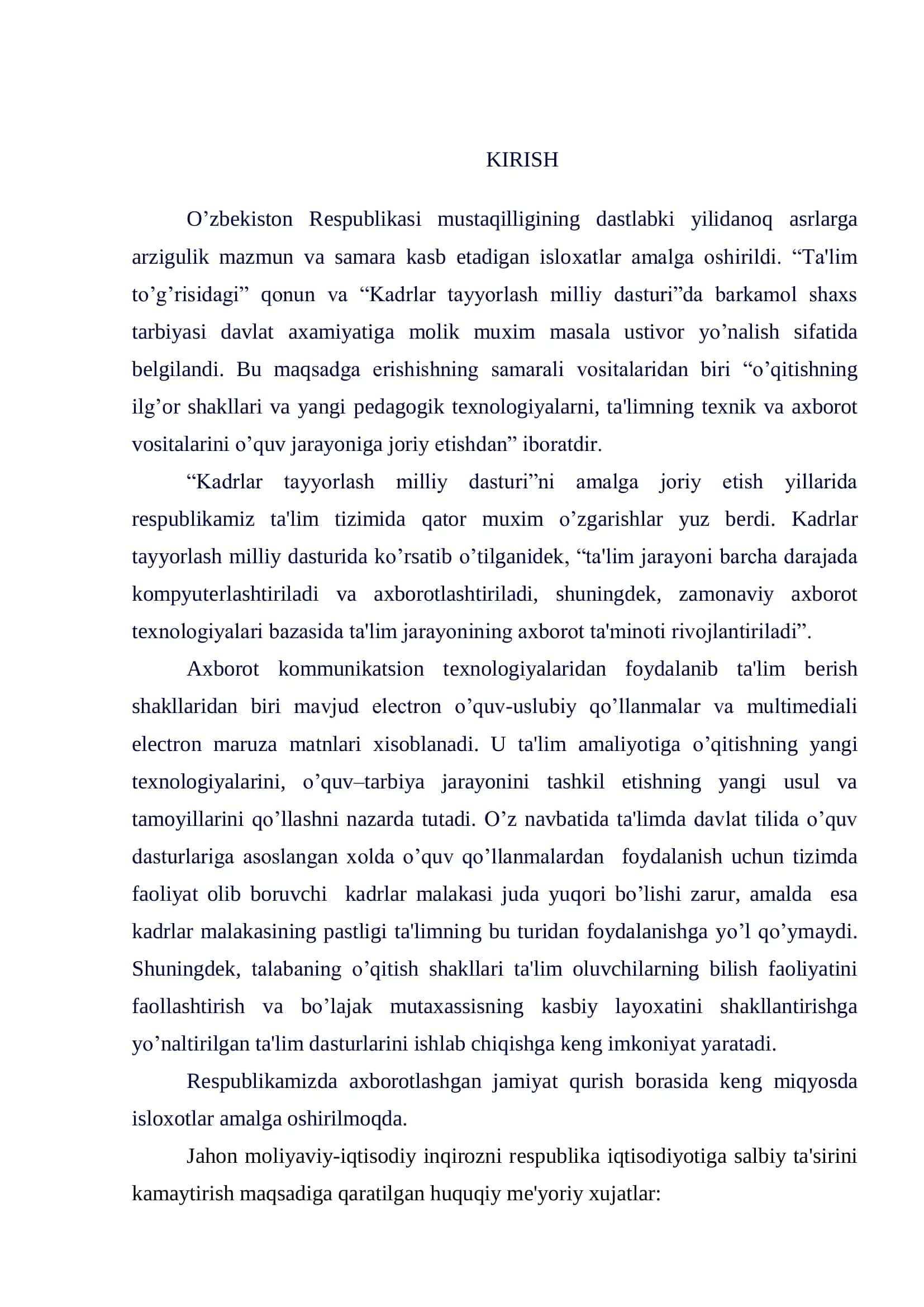 "OB’EKTGA MO’LJALLANGAN DASTURLASH TEXNOLOGIYALARIDAN FOYDALANIB O’QUV-USLUBIY KOMPYUTER DASTURINI YARATISH" 3