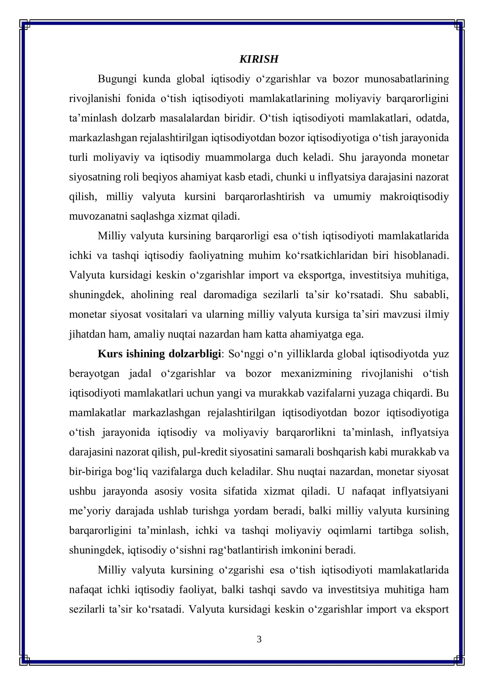 O‘tish iqtisodiyoti mamlakatlarida monetar siyosatning milliy valyuta kursiga ta’sir 3