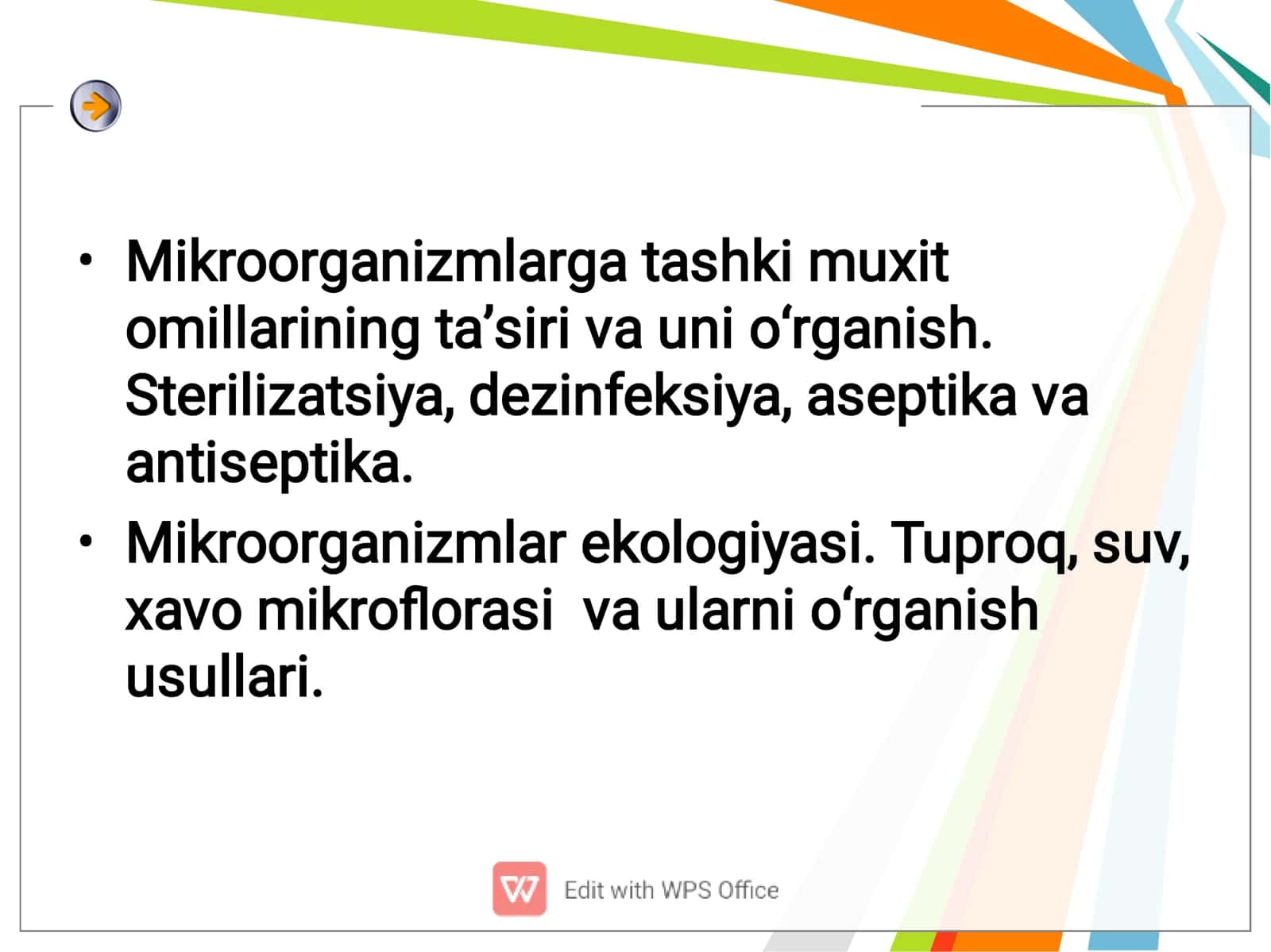 Mikroorganizmlarga tashki muxit omillarining ta’siri va uni o‘rganish 3