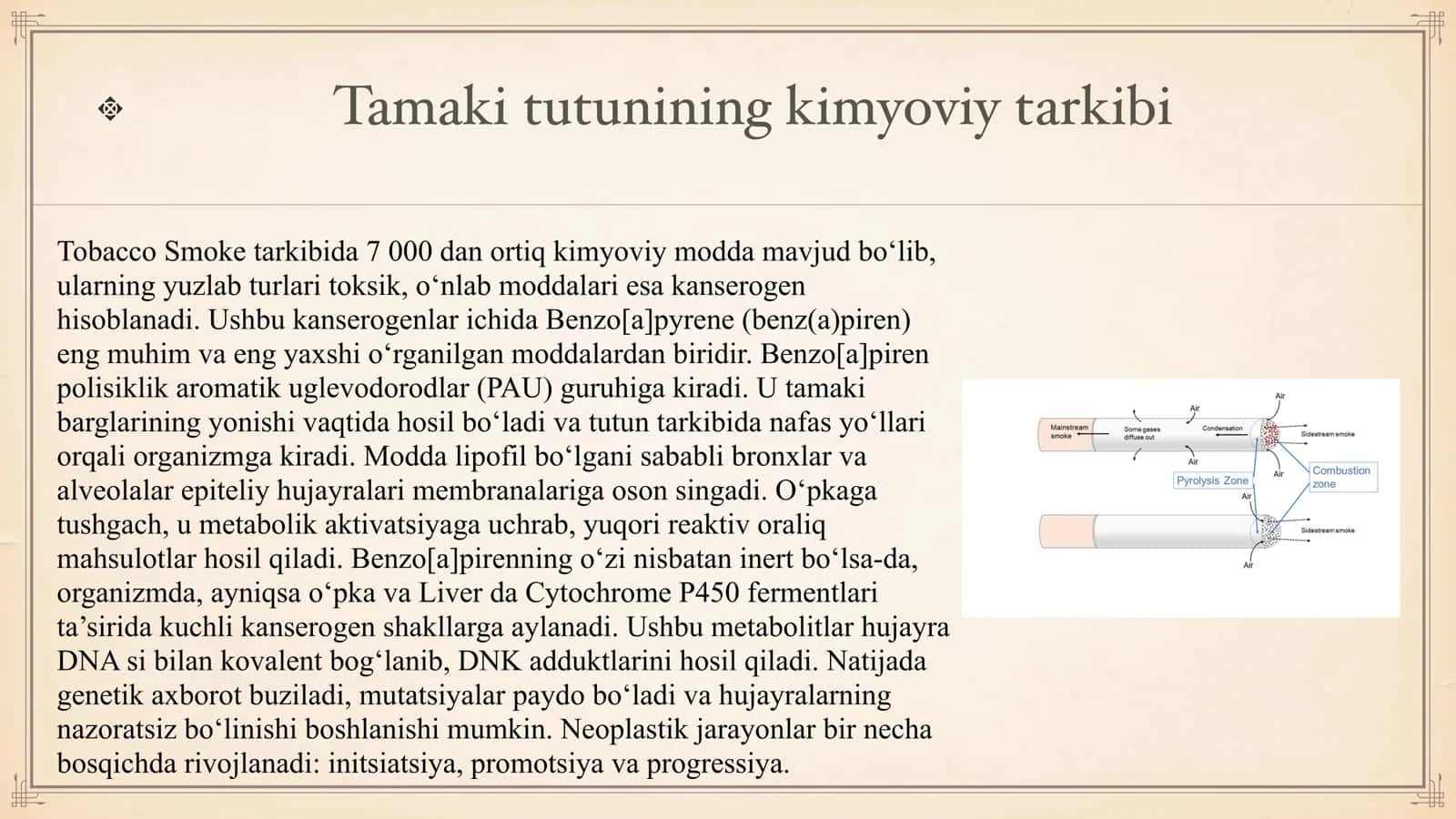 Tamakidagi benz(a)pirenni o‘pkada neoplastik jarayonlar rivojlanishidagi ahamiyati. 3
