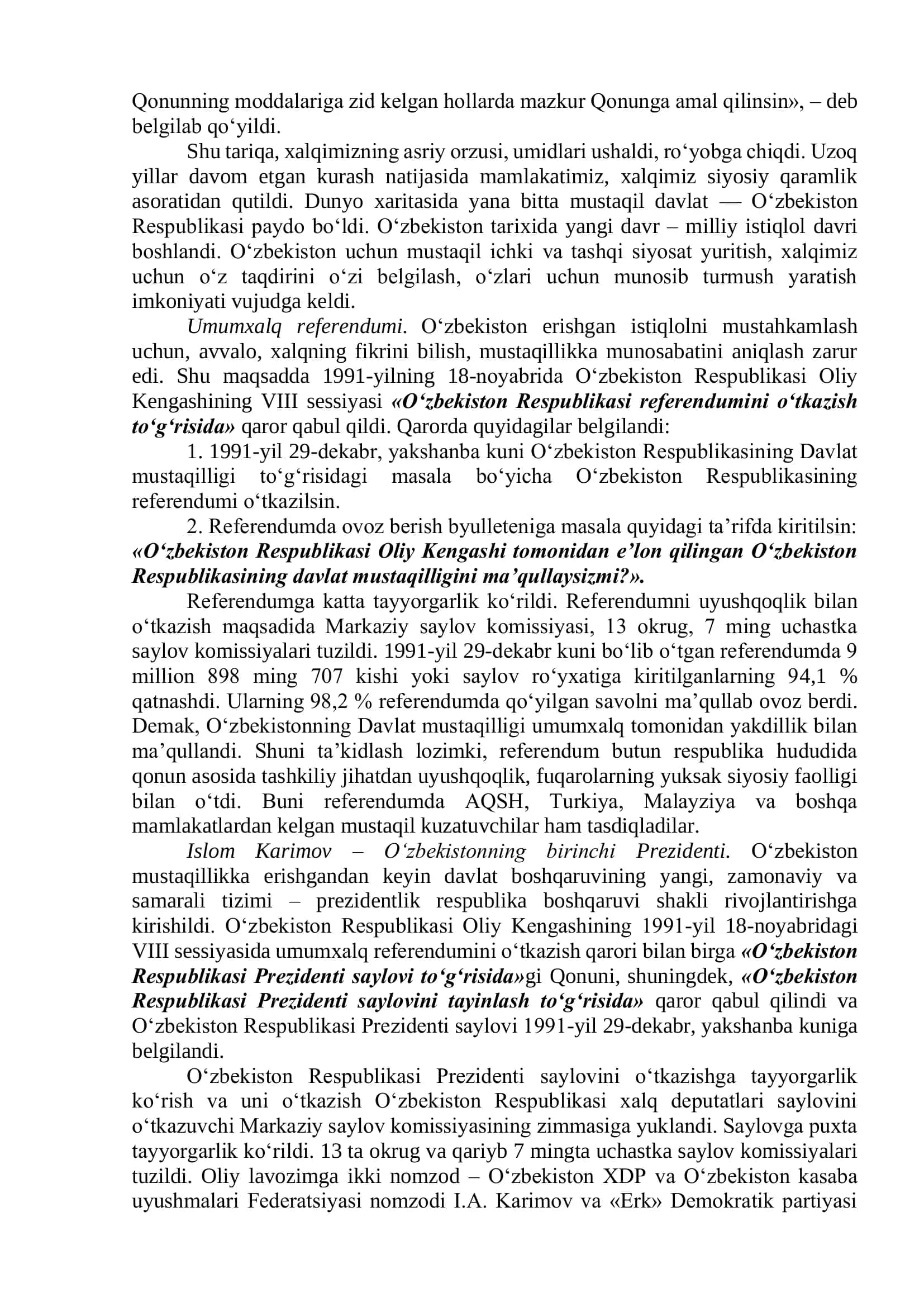 Mustaqil O‘zbekiston Respublikasining tashkil topishi 3