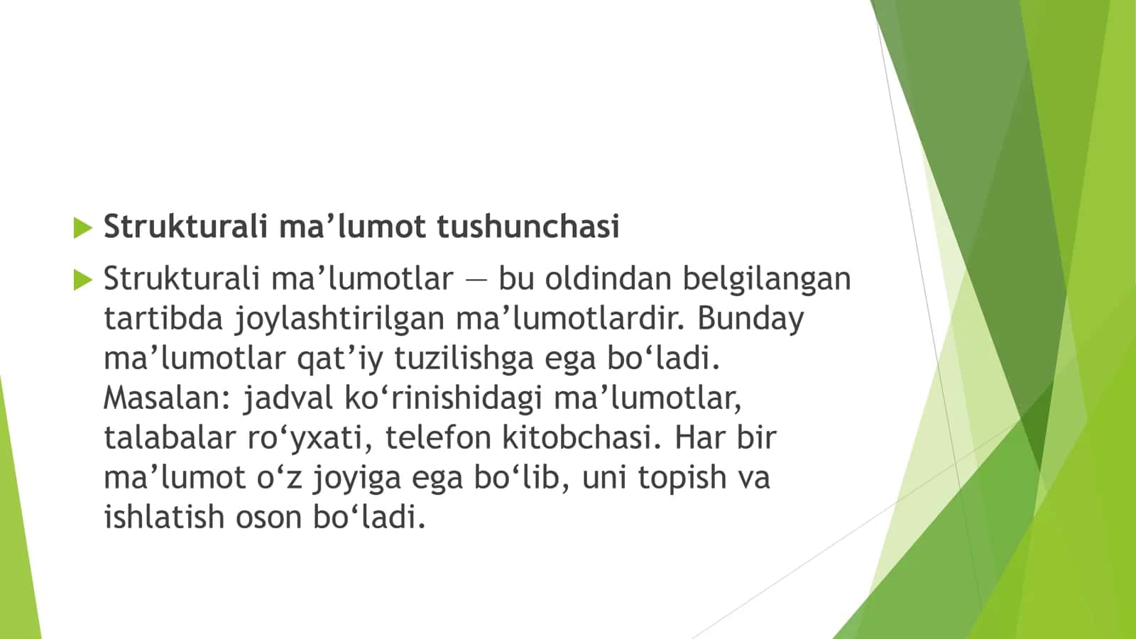 Strukturaga asoslangan malumotlar bilan ishlash 3