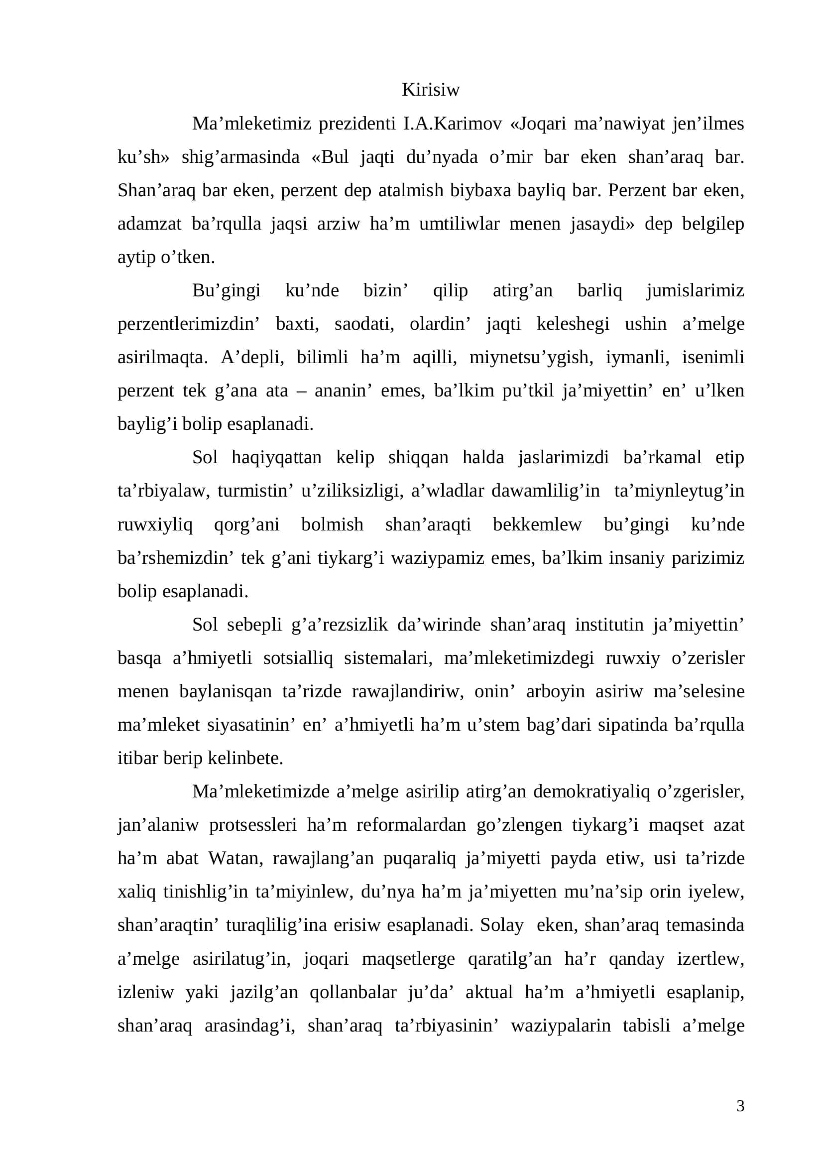 Shan`araqta perzentler menen qarım-qatnastı jolg`a qoyıwdın` psixologiyalıq sha`rt-sha`rayatları 3