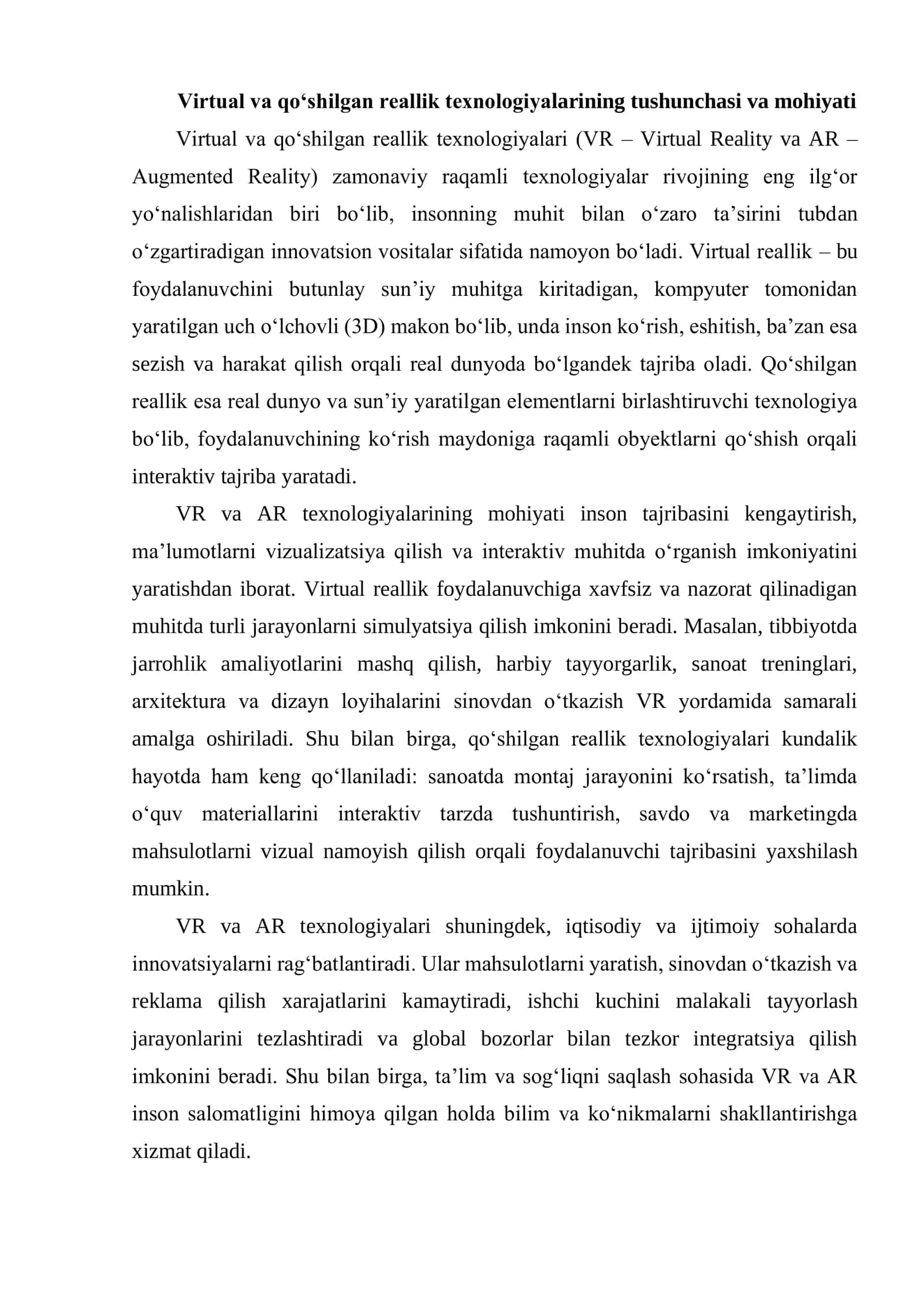 VIRTUAL VA QO‘SHILGAN REALLIK (ARVR) TEXNOLOGIYALARINING RIVOJLANISHI 3