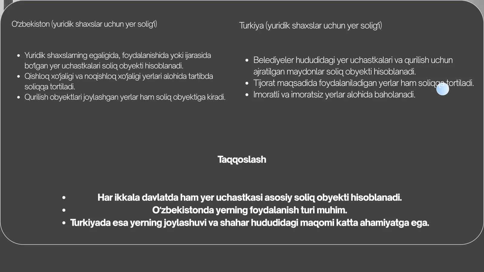 Turkiya yer soligʻi bilan oʻzbekiston yer soligʻini taqqoslash 3