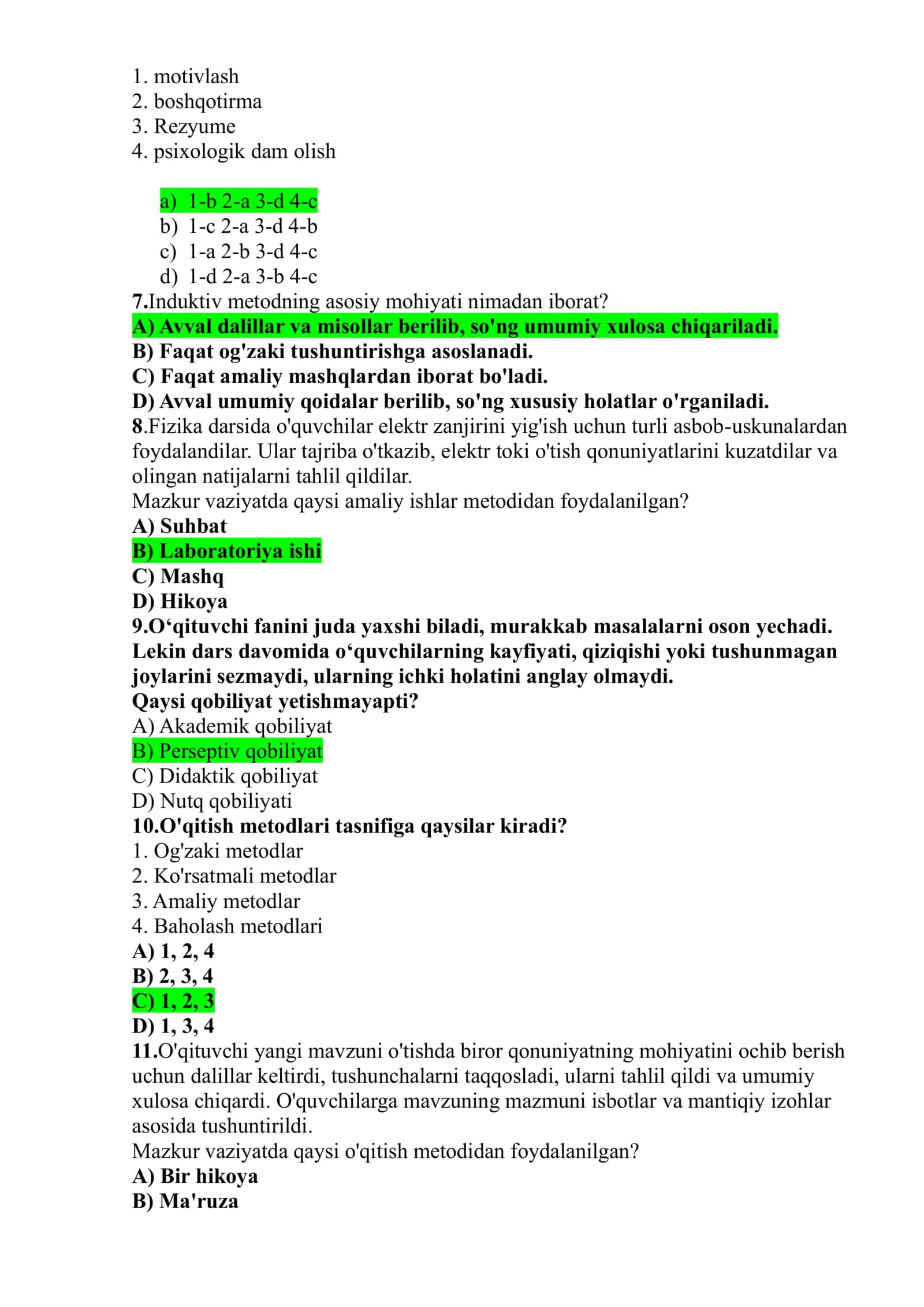 Pedagogik mahorat bo‘yicha attestatsiya testlari 2026 — eng yangi savollar, javoblari bilan 3