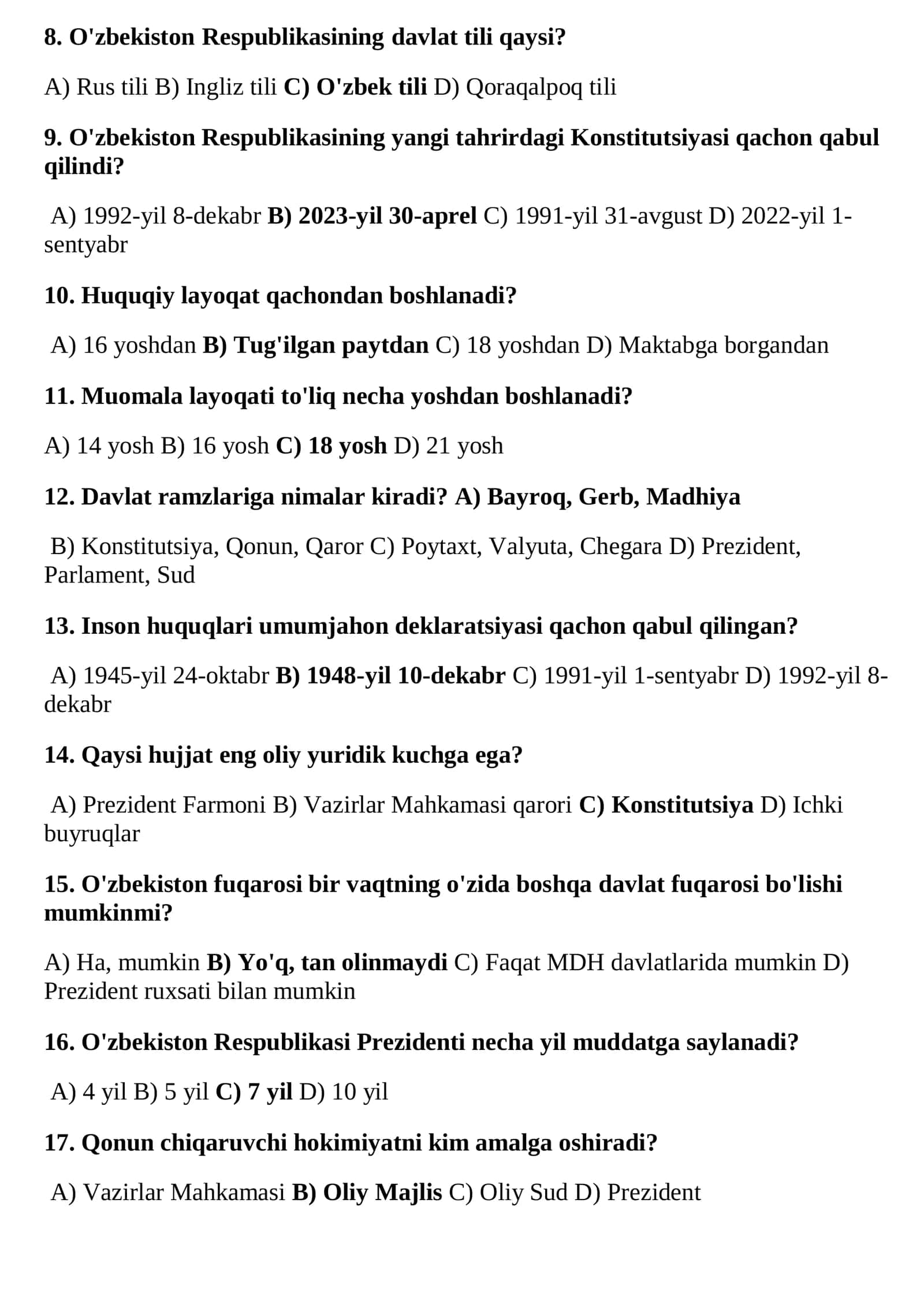 8-SINF  HUQUQ FANIDAN  MAVZULASHTIRILGAN TESTLAR TO‘PLAMI  JAVOBLARI BILAN 2026 YIL 3