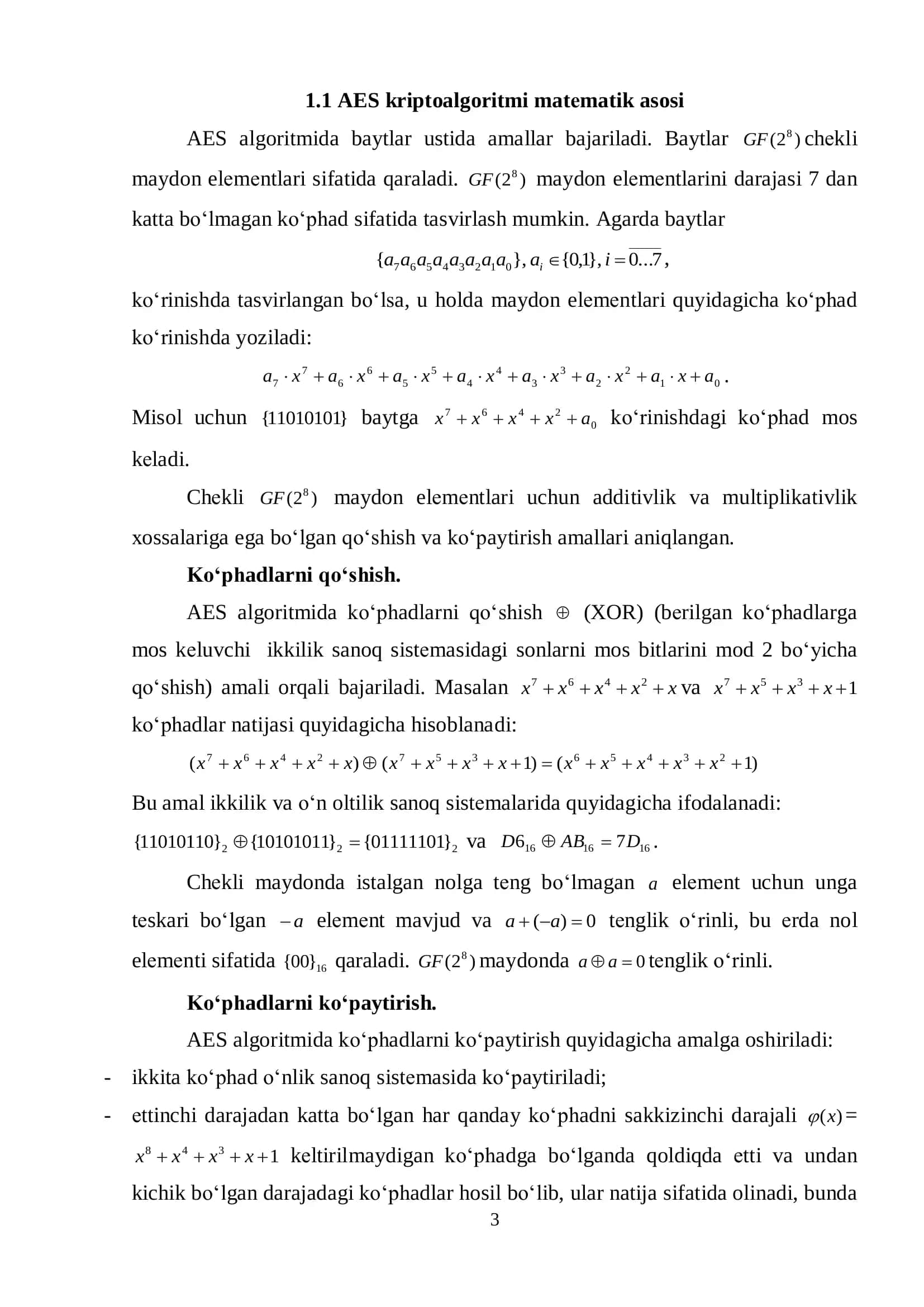 AES simmetrik kriptotizimining tahlili va dasturiy ta’minotini ishlab chiqish 3