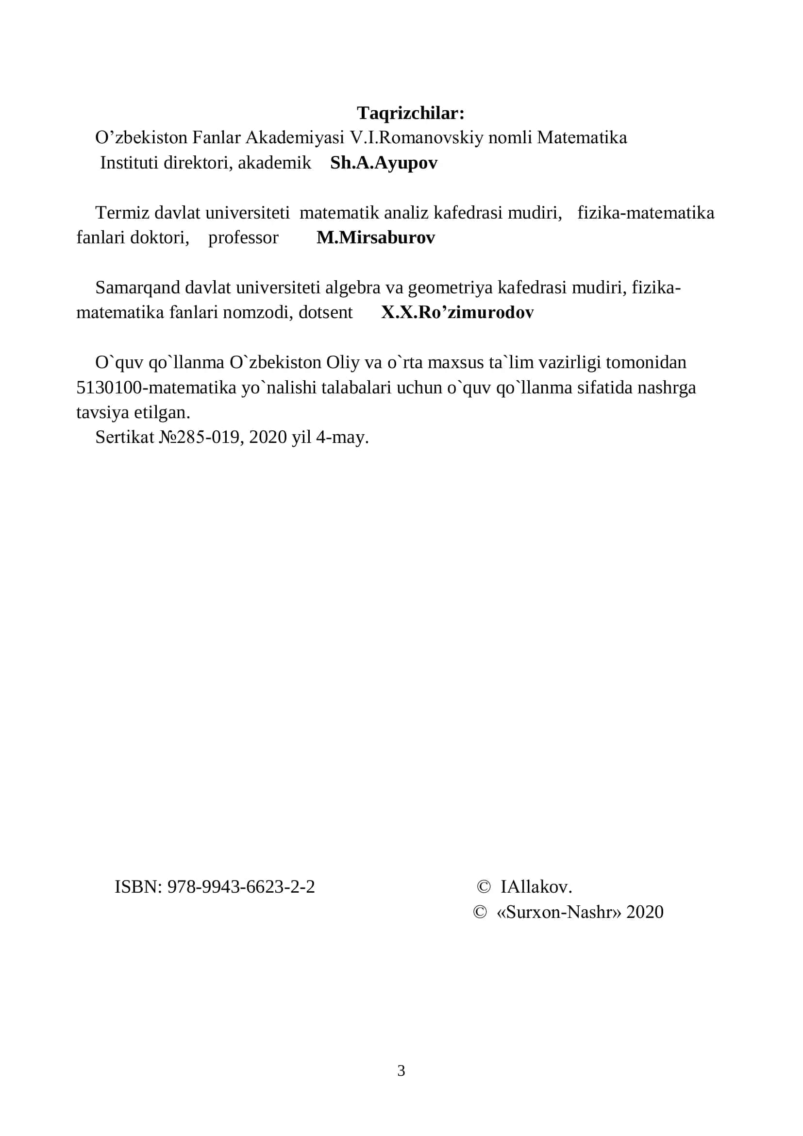 SONLAR NAZARIYASIDAN MISOL VA MASALALAR (Surxon-Nashr, 2020) 3