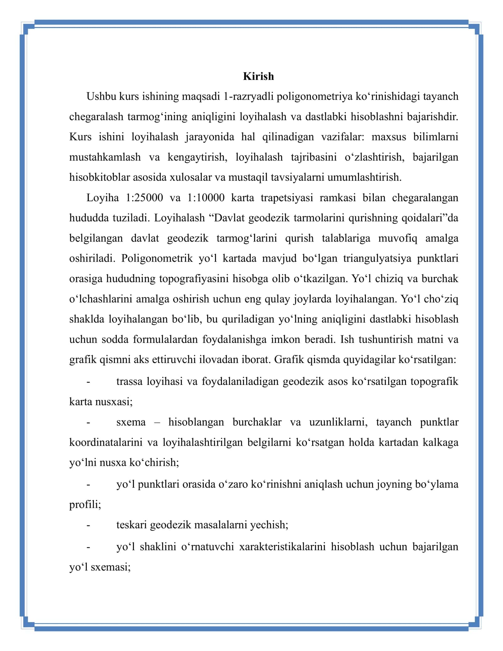 Geodezik asosni yaratishda poligonometrik yo‘lni loyihalash va aniqligini baholash. 3