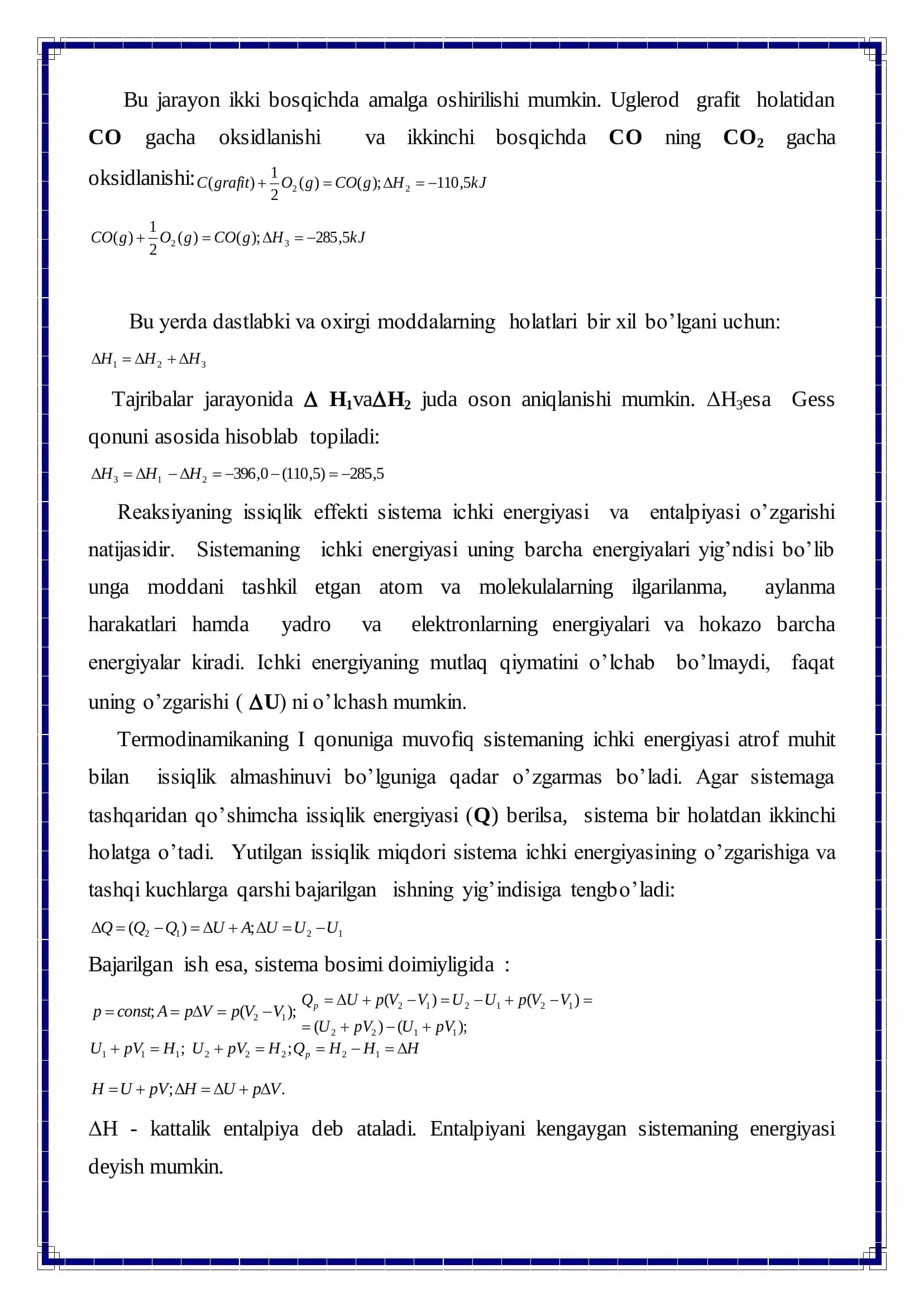 Kimyoviy reaksiyalarning energetikasi va yo’nalishi 3