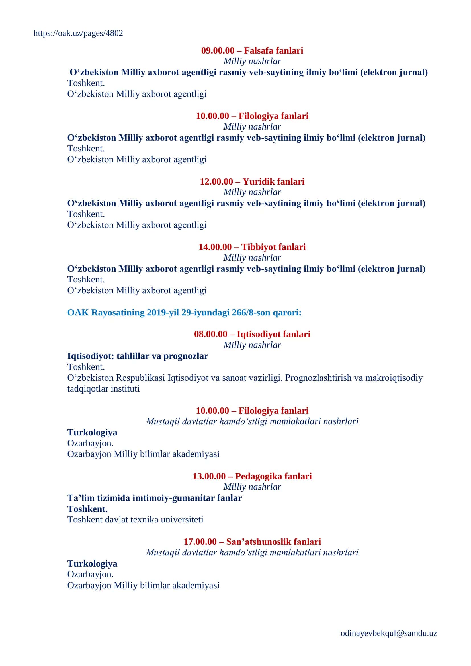 Dissertatsiyalar asosiy ilmiy natijalarini chop etish tavsiya etilgan ilmiy nashrlar ro‘yxati 3