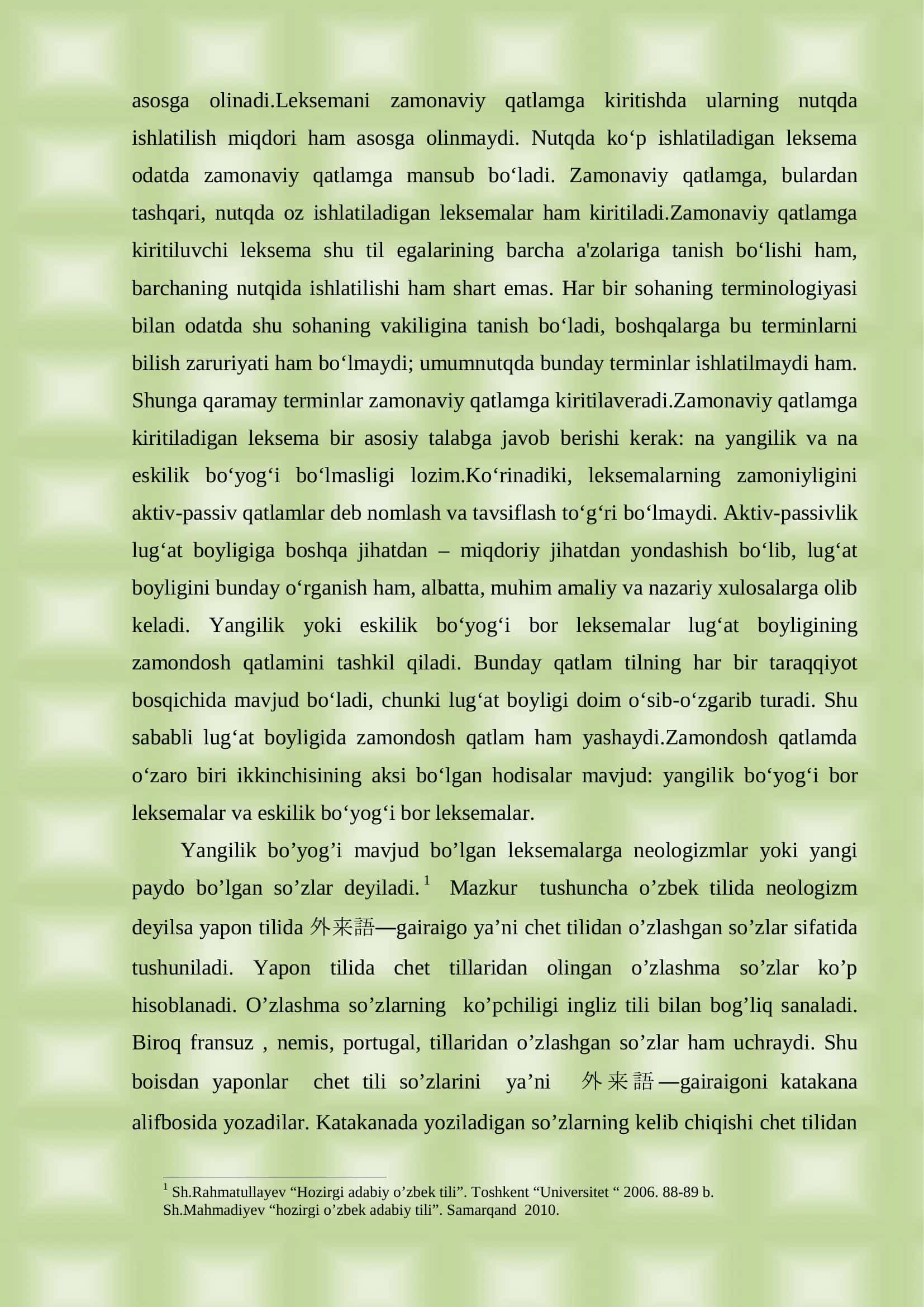 Yapon tilida chet tilidan kirib kelgan so’zlarning semantik ma’nolari 3