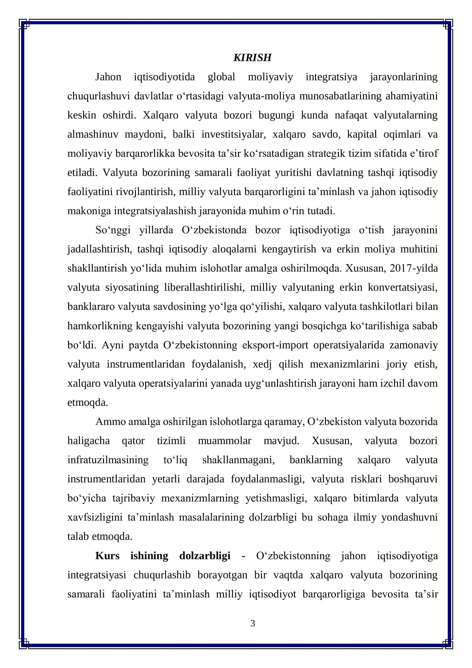 O‘zbekistonda xalqaro valyuta bozoridagi operatsiyalarni rivojlantirish yo‘llari 3
