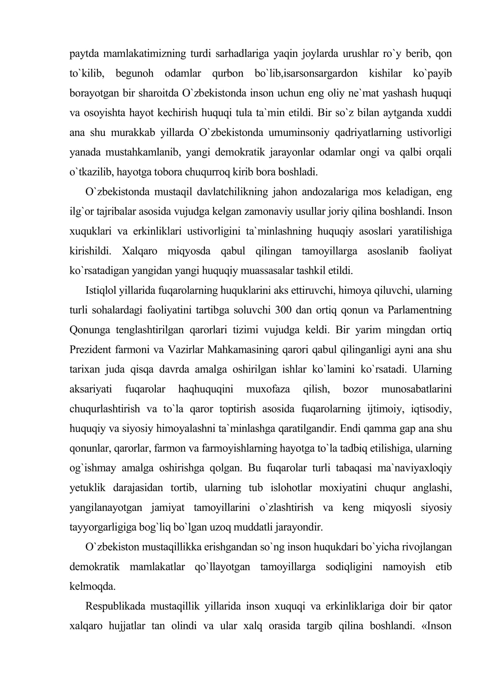 O`zbekistonda inson huquqlari va erkinliklari kafolatining yaratilishi 3