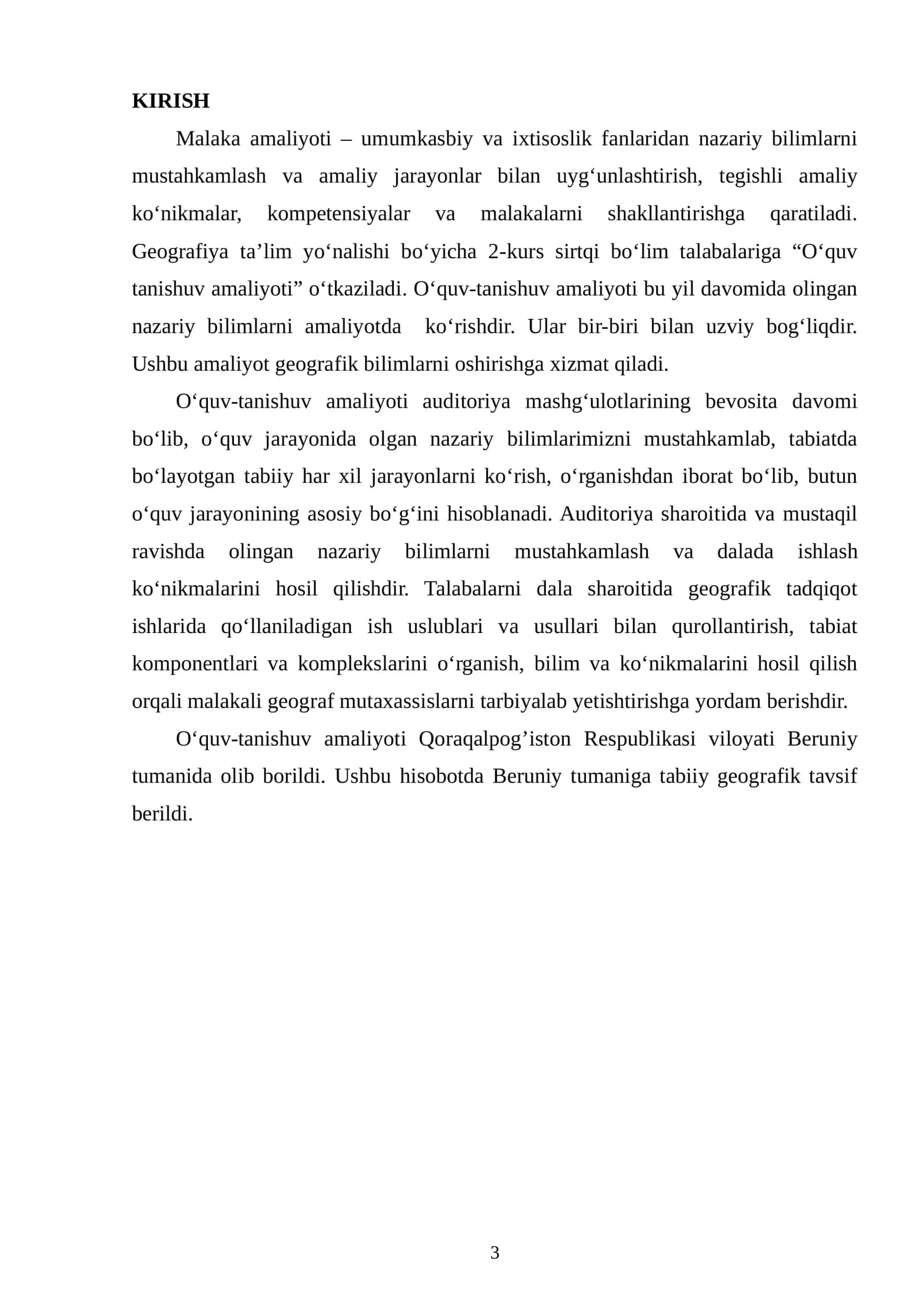 Beruniy tumani — Qoraqalpogʻiston Respublikasi Geografiyasi MALAKAVIY AMALIYOT HISOBOTI 3